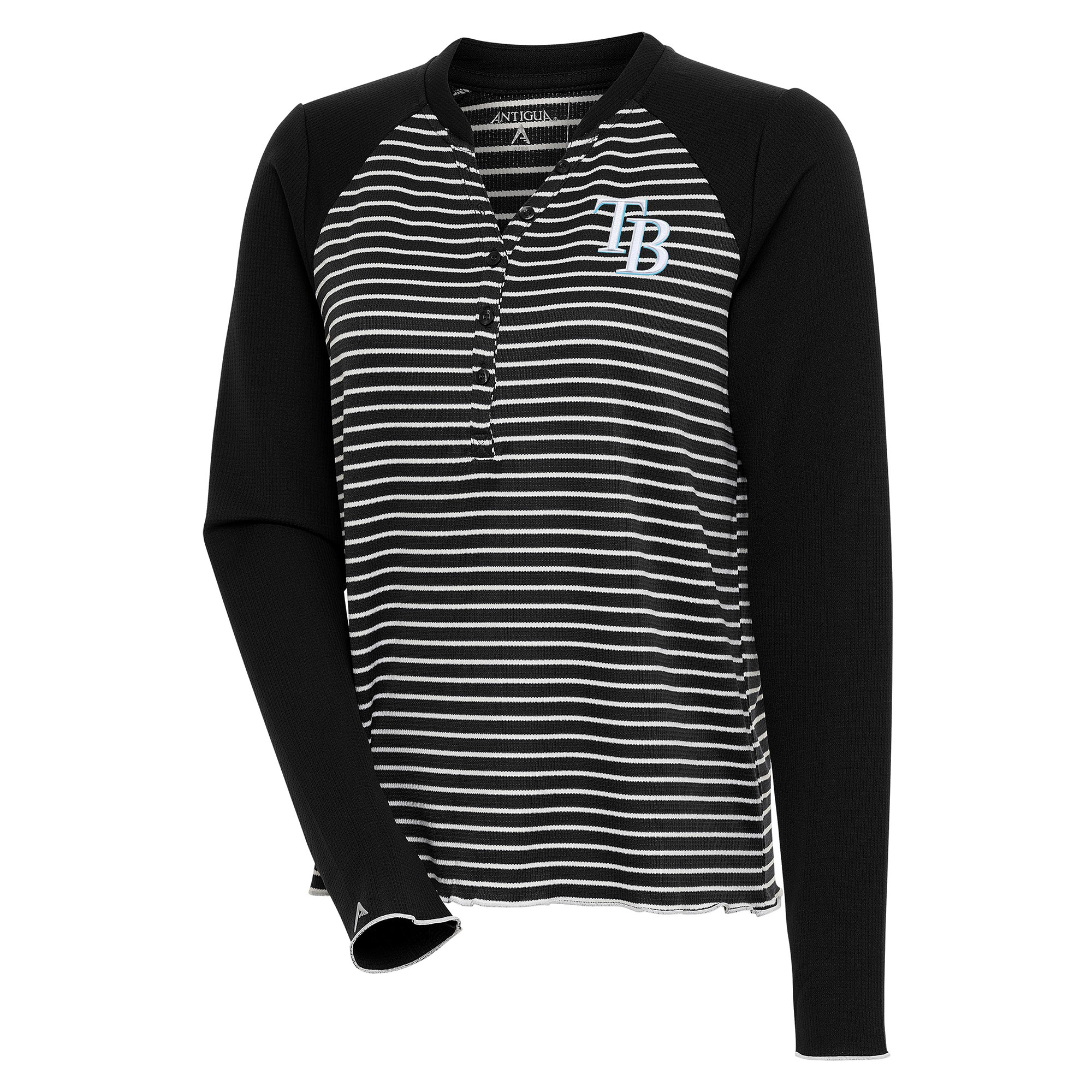 Women's Tampa Bay Rays  Antigua Black/White Maverick Henley Long Sleeve T-Shirt