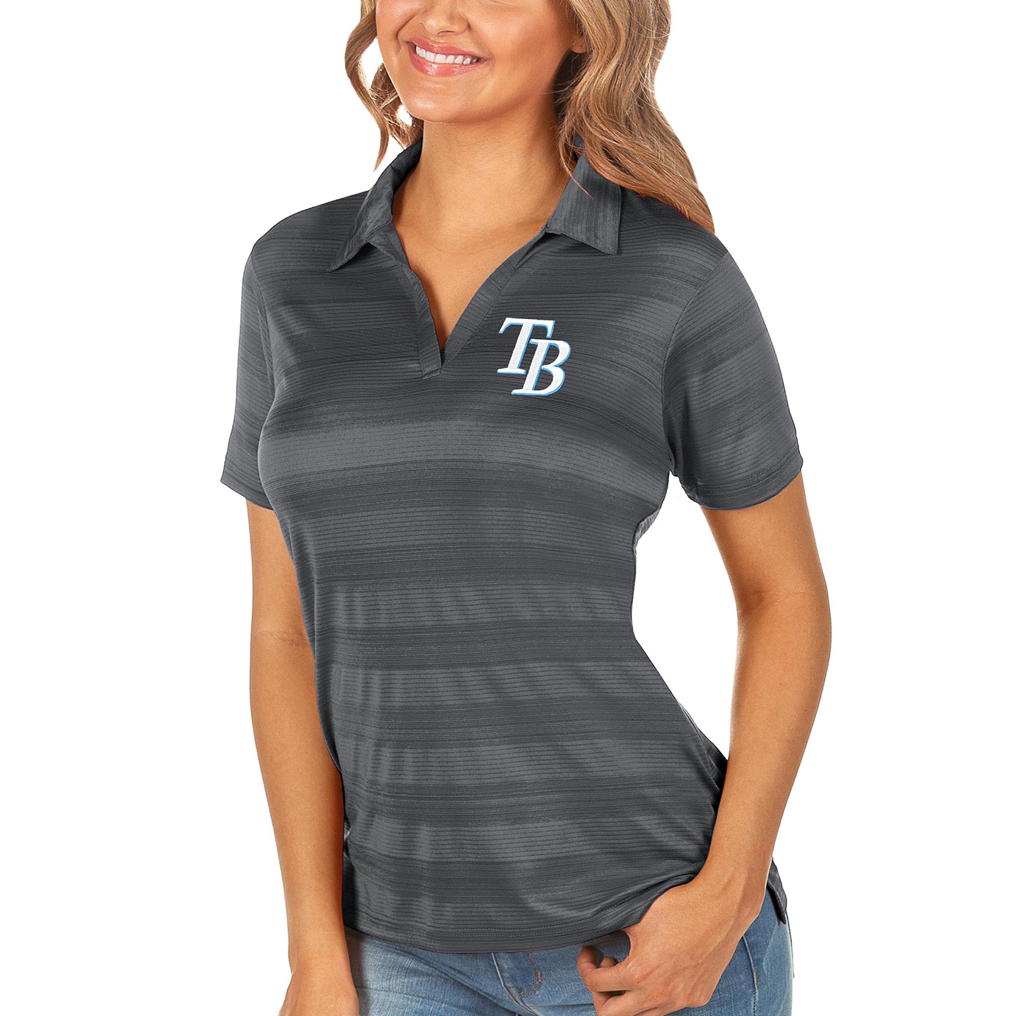 Women's Tampa Bay Rays Antigua Charcoal Compass Polo