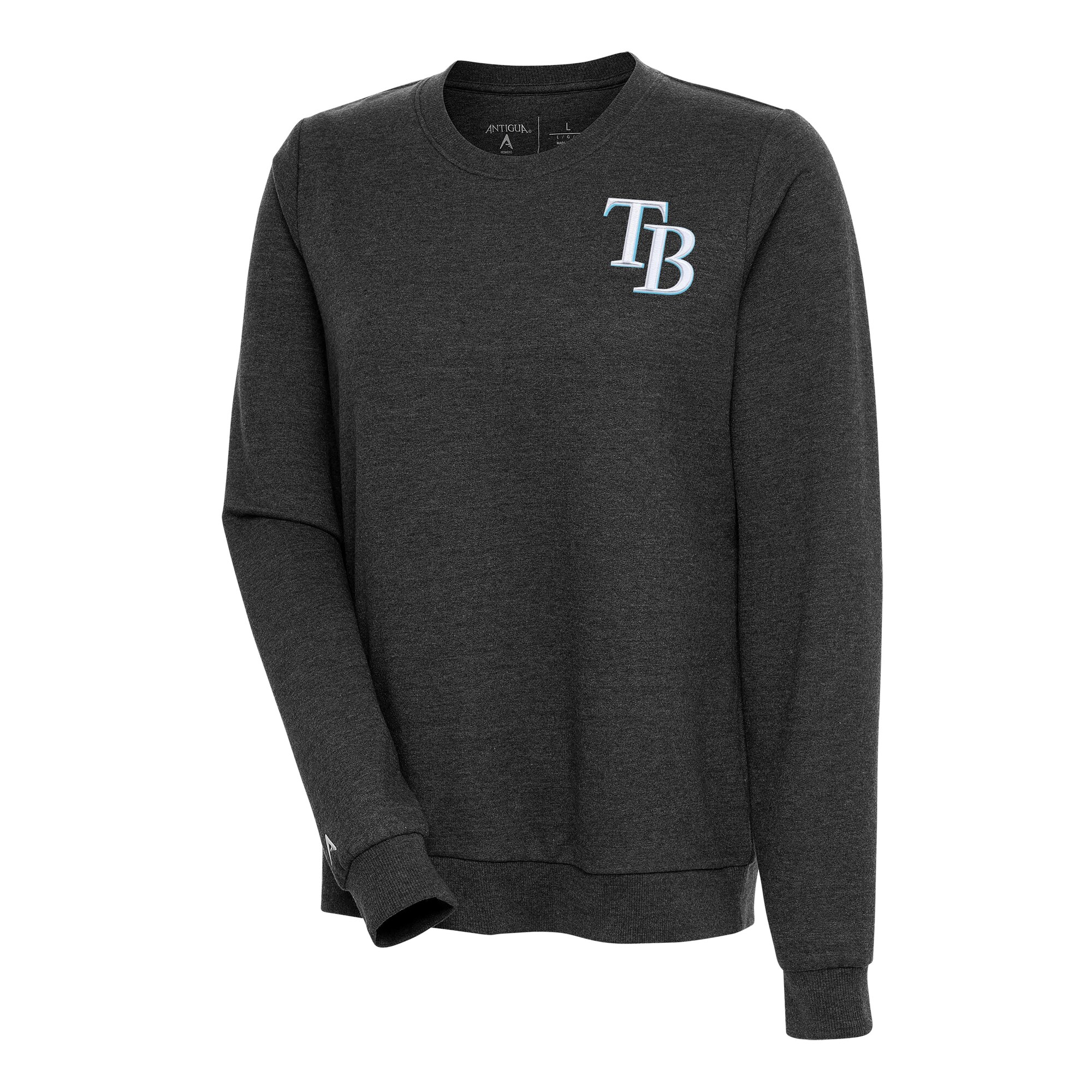 Women's Tampa Bay Rays Antigua Heather Black Action Crewneck Pullover Sweatshirt