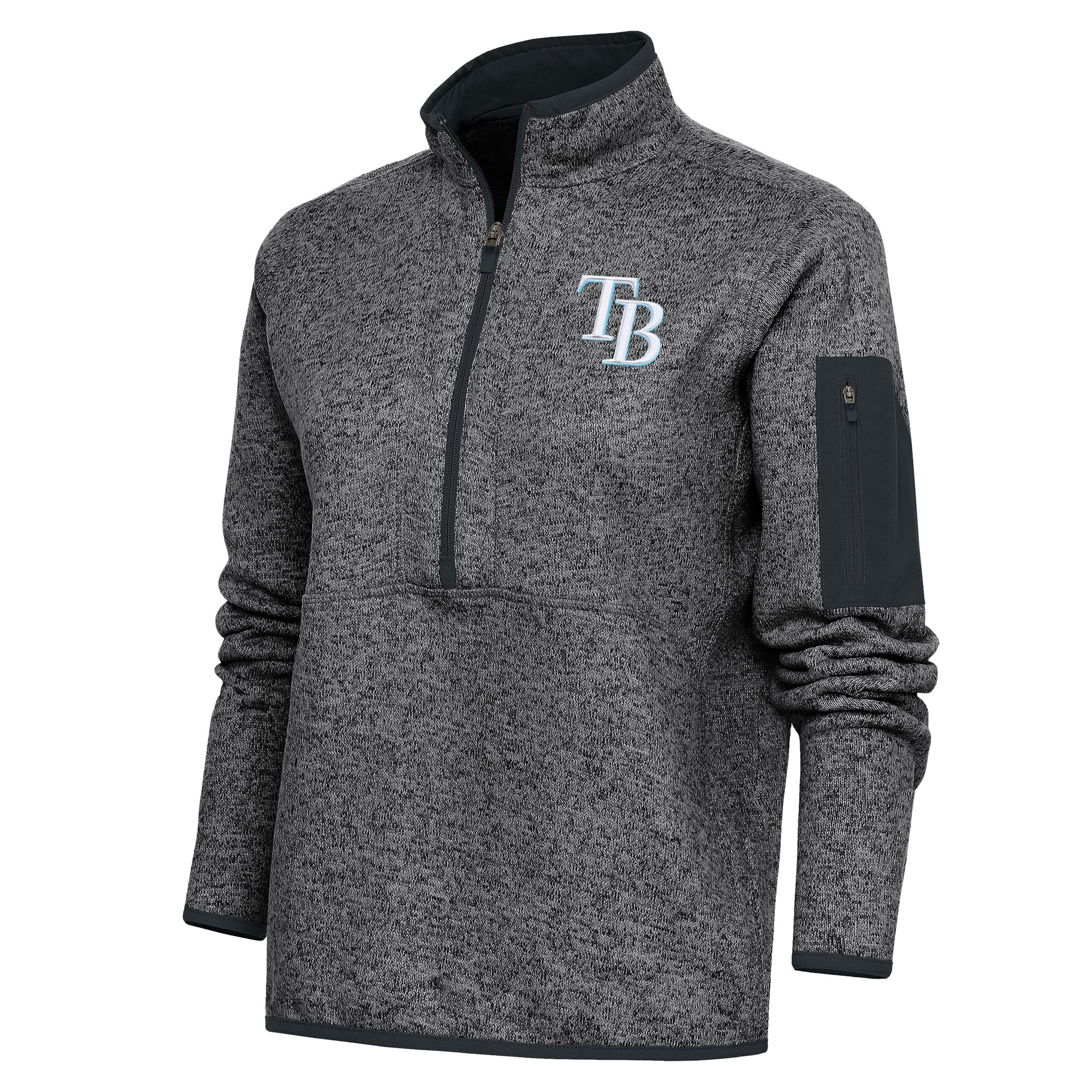Women's Tampa Bay Rays Antigua Heather Charcoal Logo Fortune Quarter-Zip Pullover Jacket