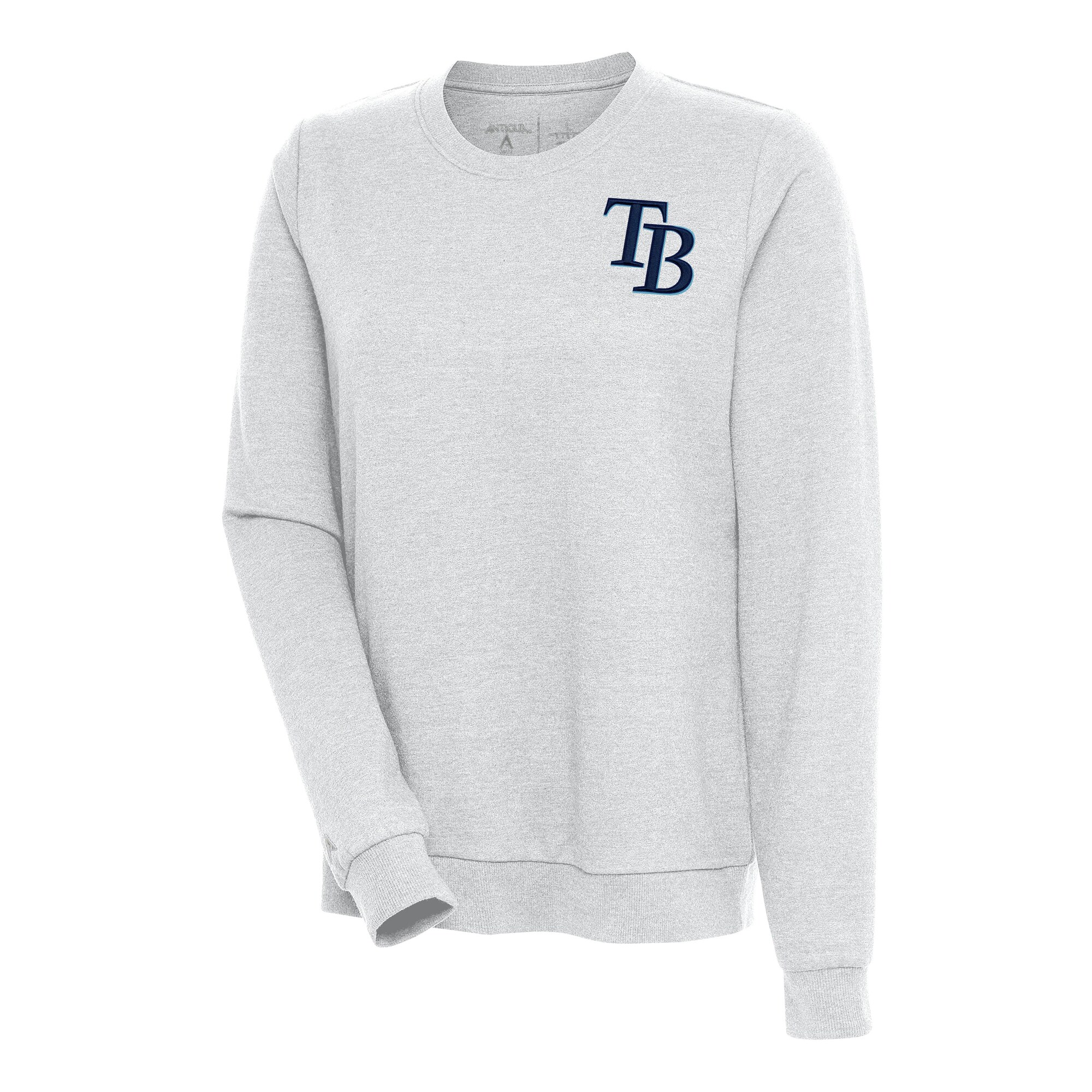 Women's Tampa Bay Rays Antigua Heather Gray Action Crewneck Pullover Sweatshirt