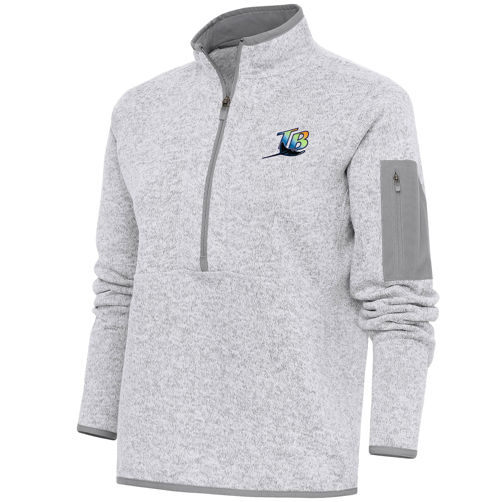 Women's Tampa Bay Rays  Antigua Heather Gray Cooperstown Logo Fortune Quarter-Zip Pullover Jacket
