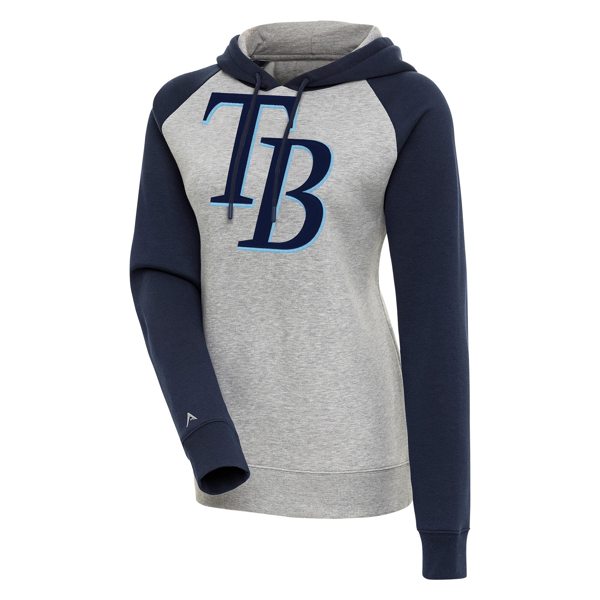 Women's Tampa Bay Rays  Antigua Heather Gray/Navy Victory Raglan Sleeve Pullover Hoodie