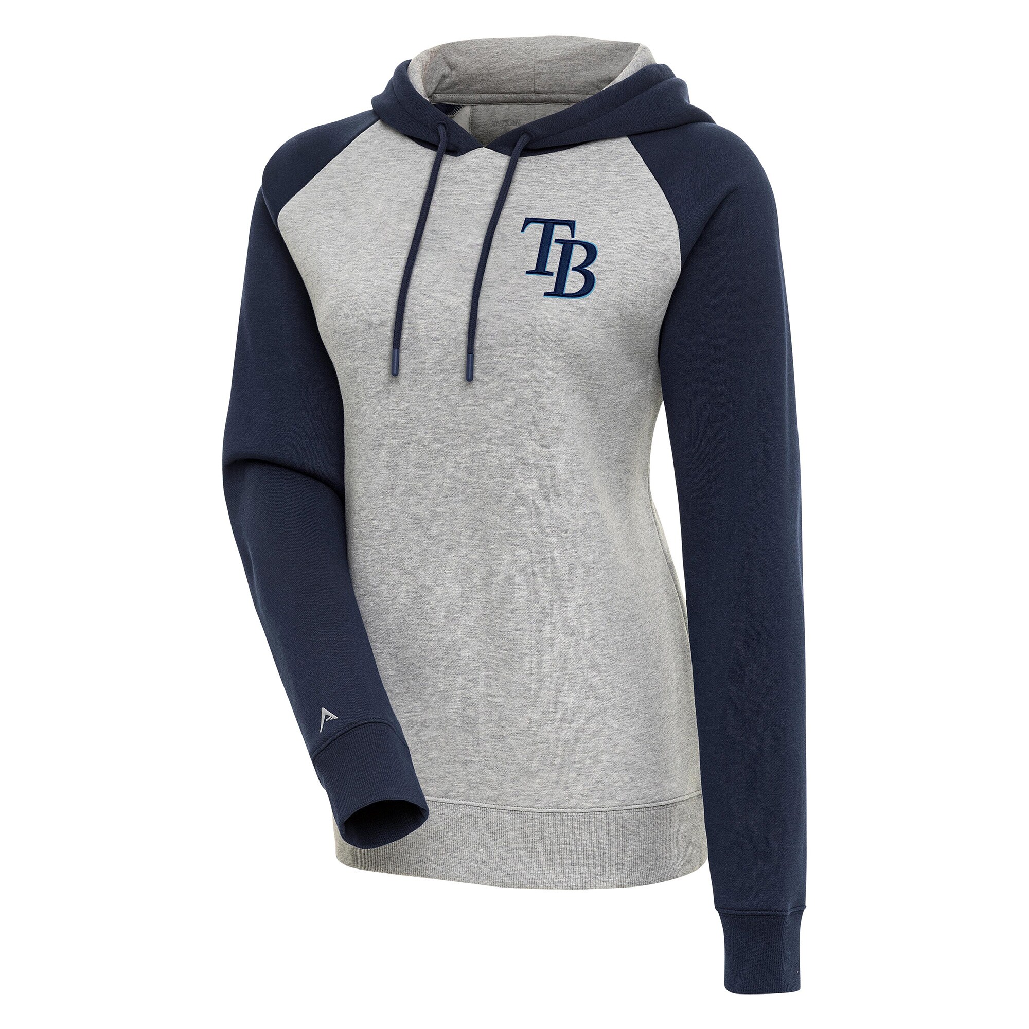 Women's Tampa Bay Rays  Antigua Heather Gray/Navy Victory Raglan Sleeve Pullover Hoodie