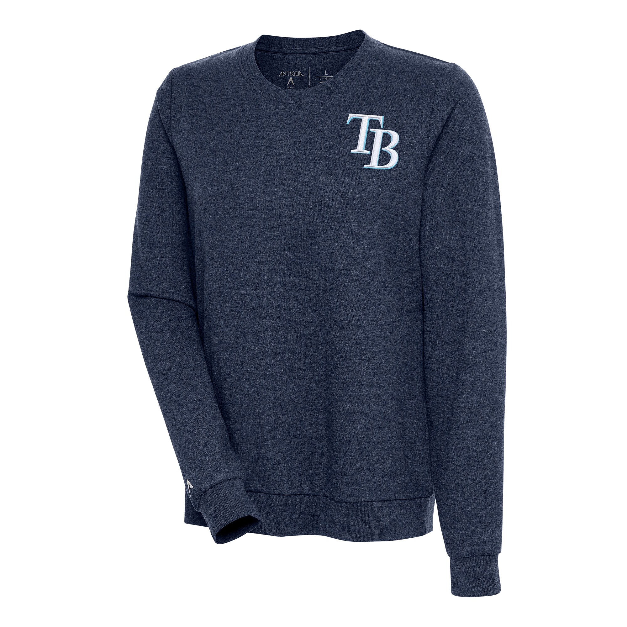 Women's Tampa Bay Rays Antigua Heather Navy Action Crewneck Pullover Sweatshirt