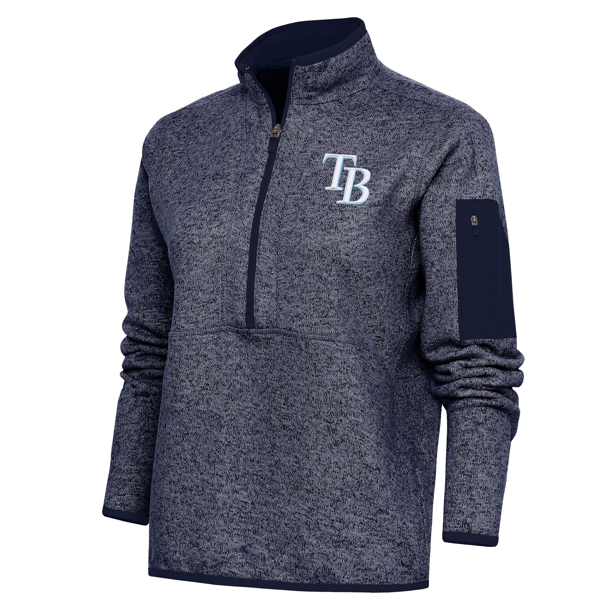 Women's Tampa Bay Rays Antigua Heather Navy Logo Fortune Quarter-Zip Pullover Jacket