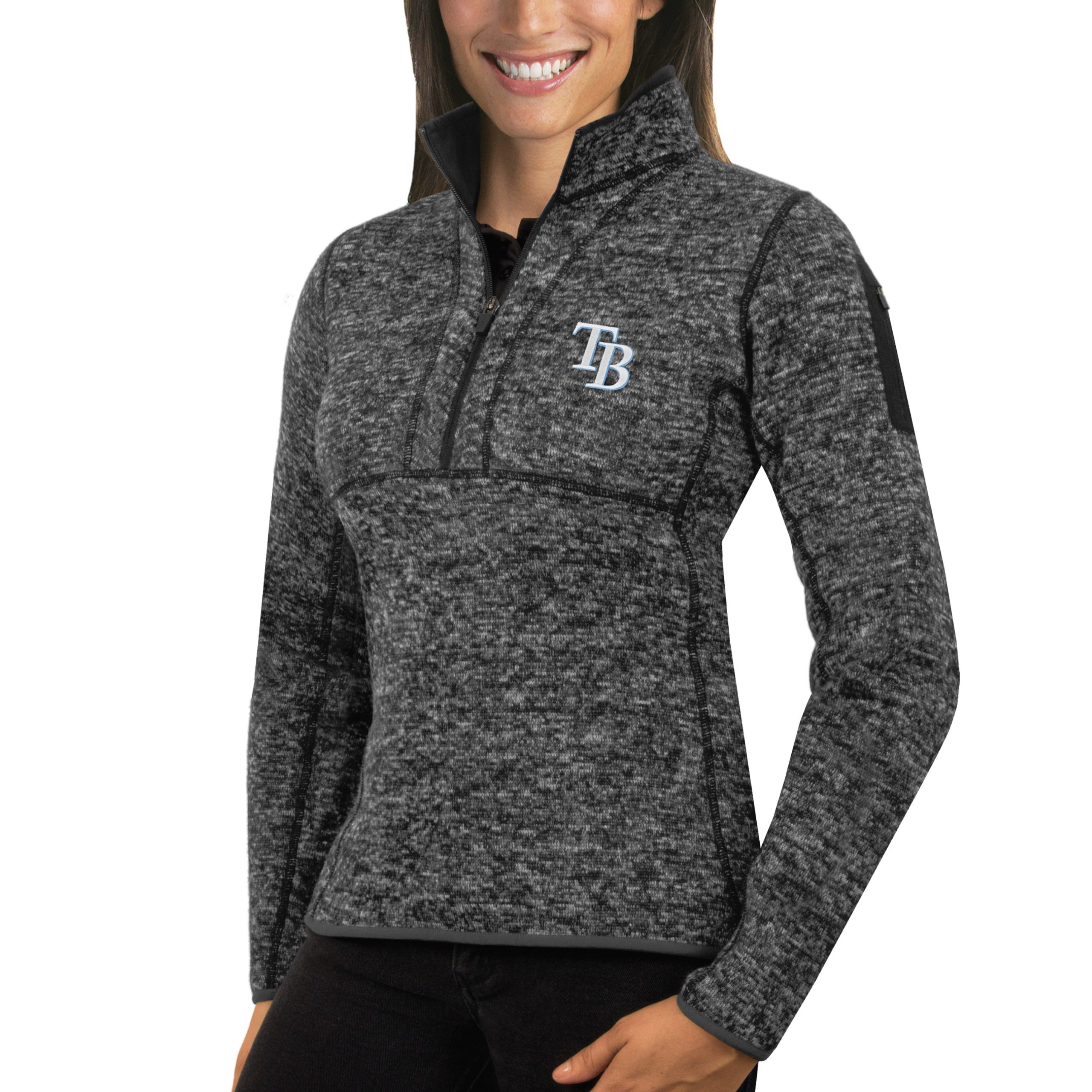 Women's Tampa Bay Rays Antigua Heathered Charcoal Fortune Half-Zip Pullover Sweater