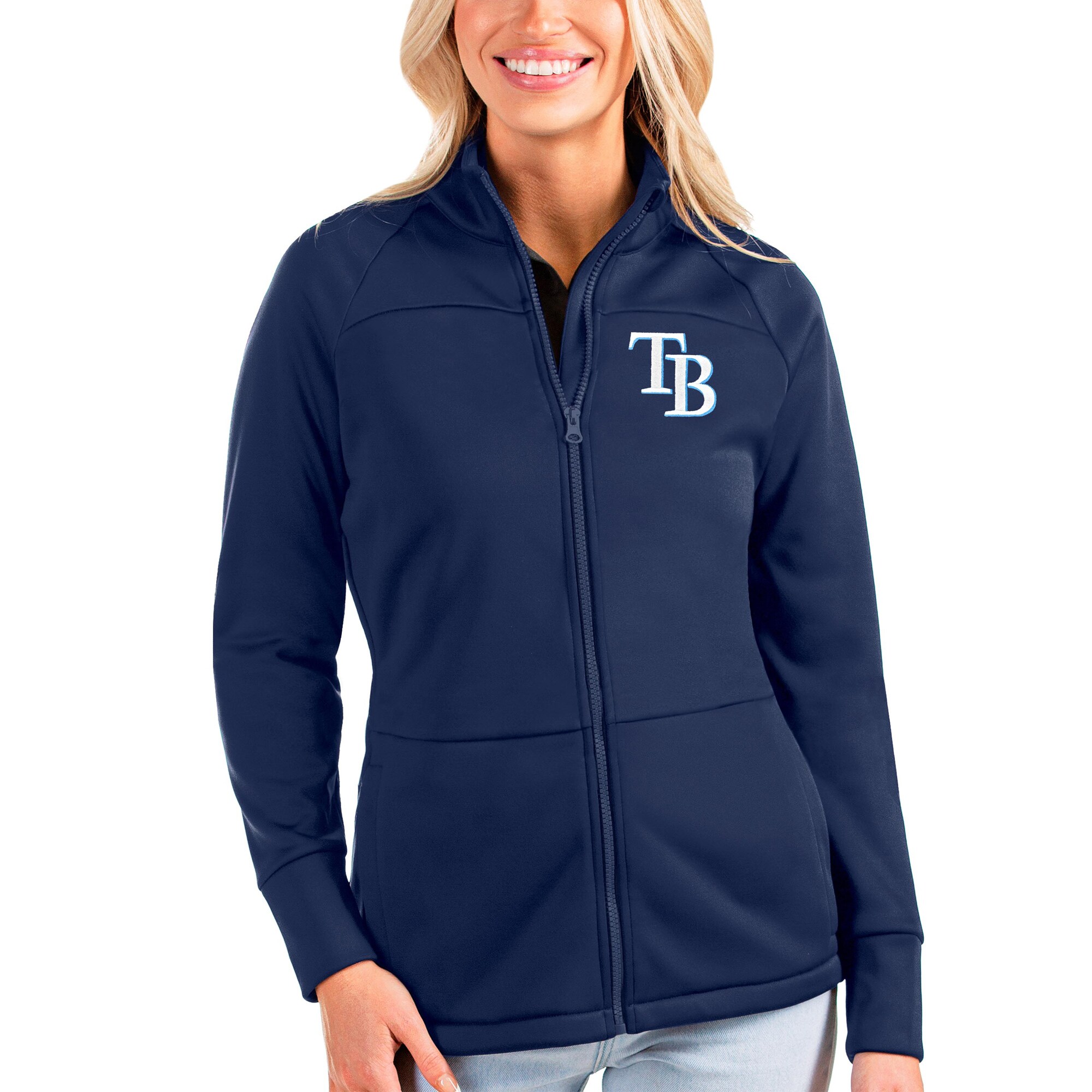 Women's Tampa Bay Rays Antigua Navy Links Full-Zip Golf Jacket