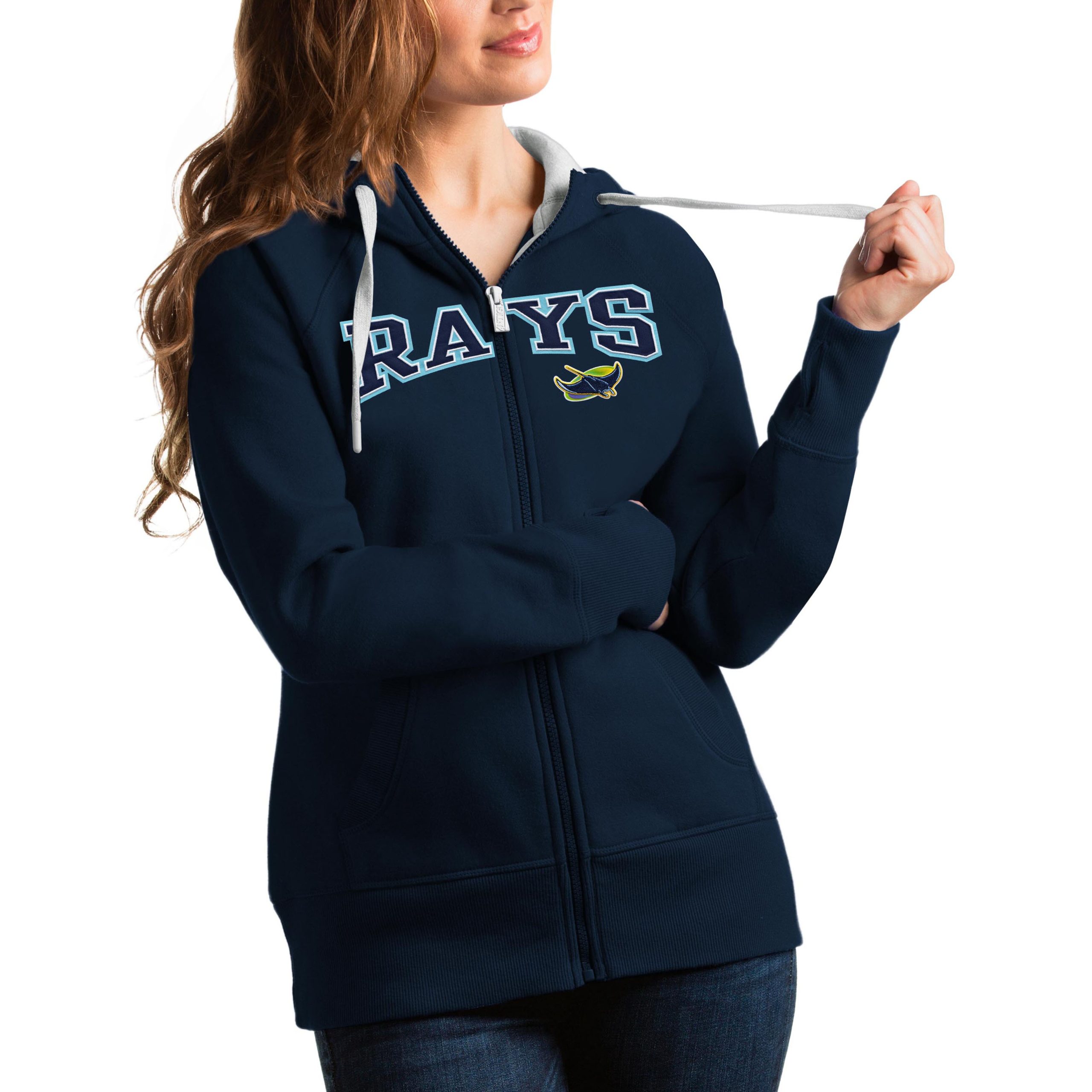 Women's Tampa Bay Rays Antigua Navy Team Logo Victory Full-Zip Hoodie