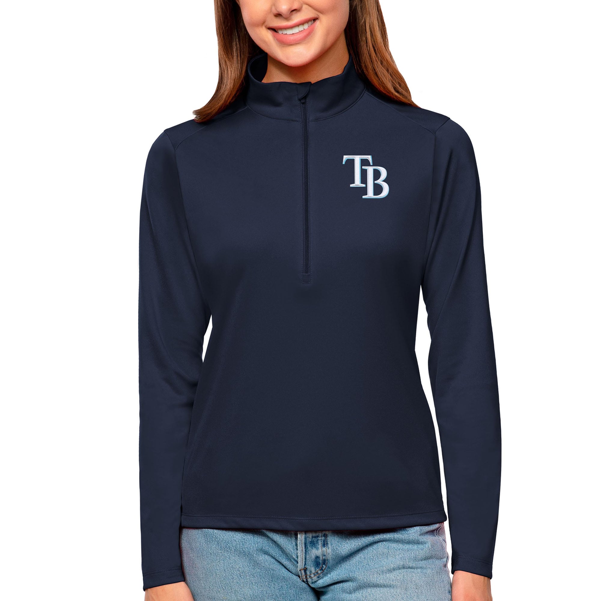Women's Tampa Bay Rays Antigua Navy Tribute Quarter-Zip Pullover Top