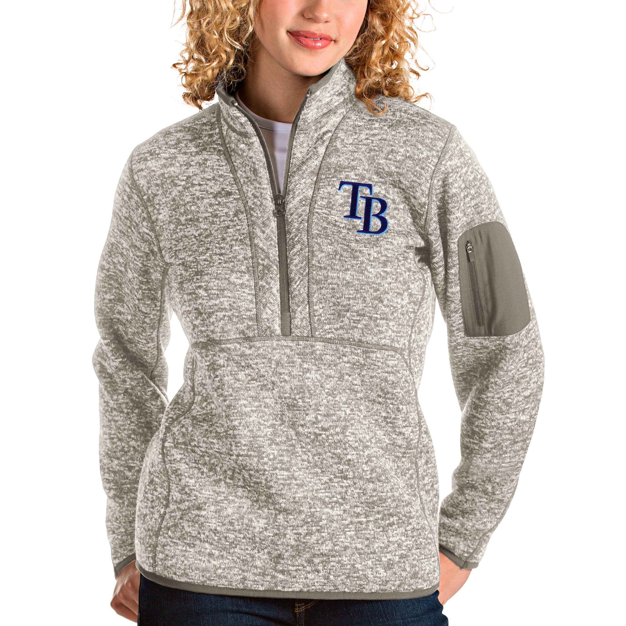 Women's Tampa Bay Rays Antigua Oatmeal Fortune Quarter-Zip Pullover Jacket