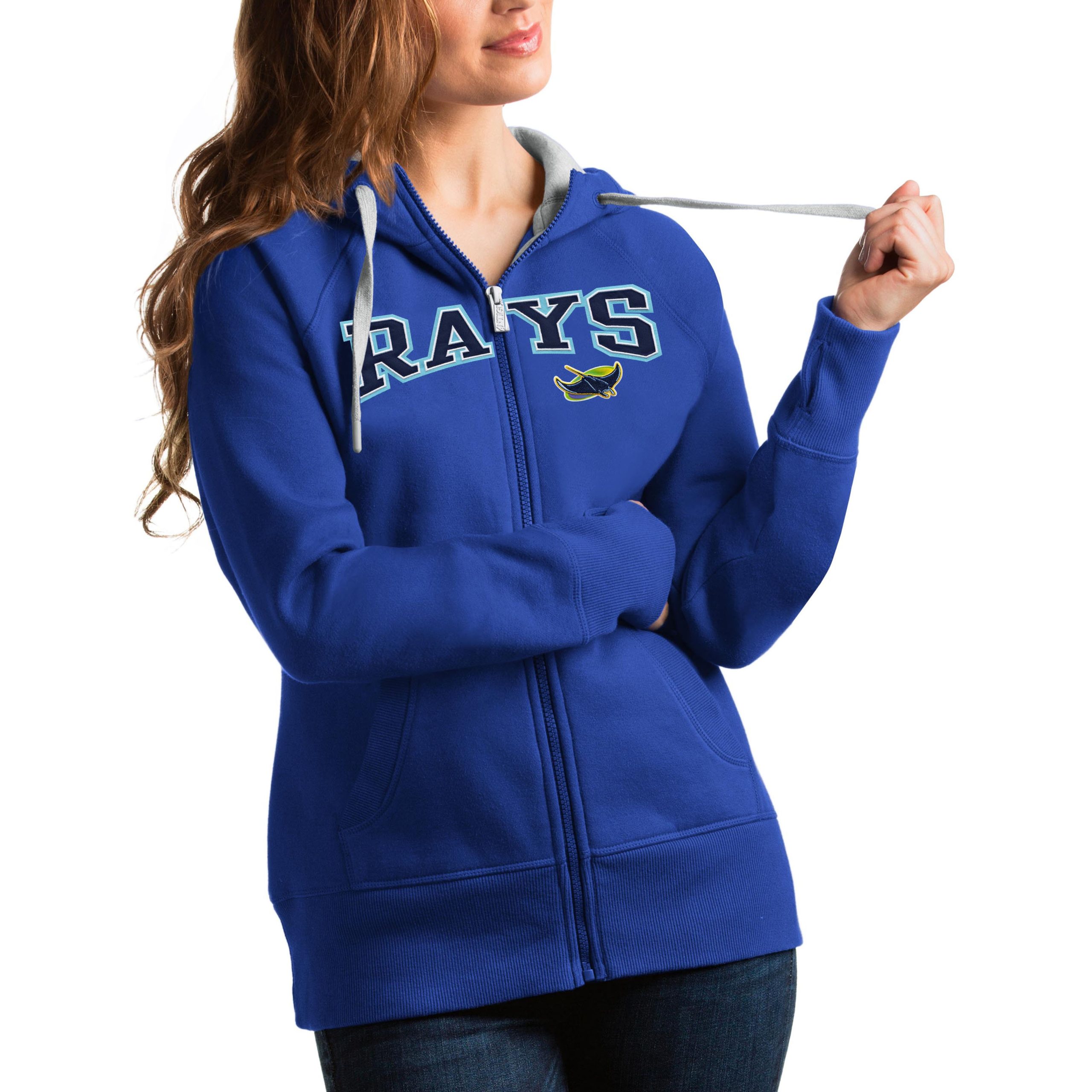Women's Tampa Bay Rays Antigua Royal Team Logo Victory Full-Zip Hoodie