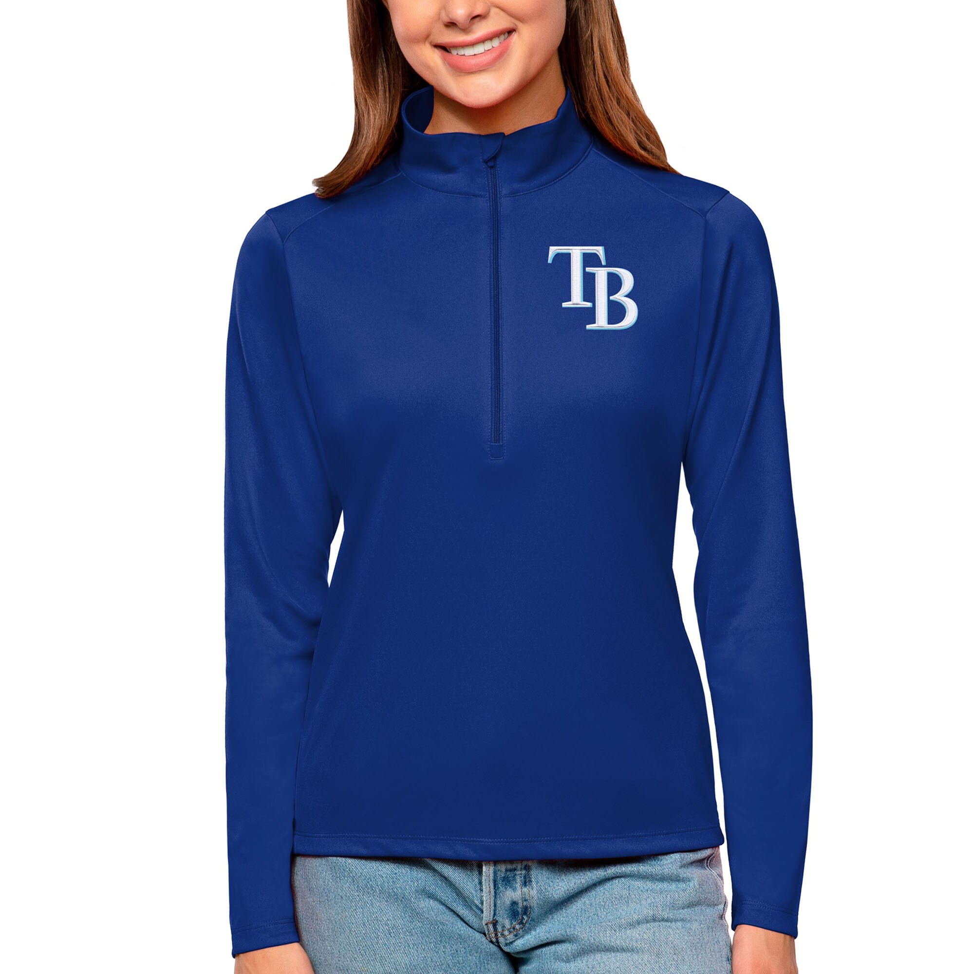 Women's Tampa Bay Rays Antigua Royal Tribute Quarter-Zip Pullover Top