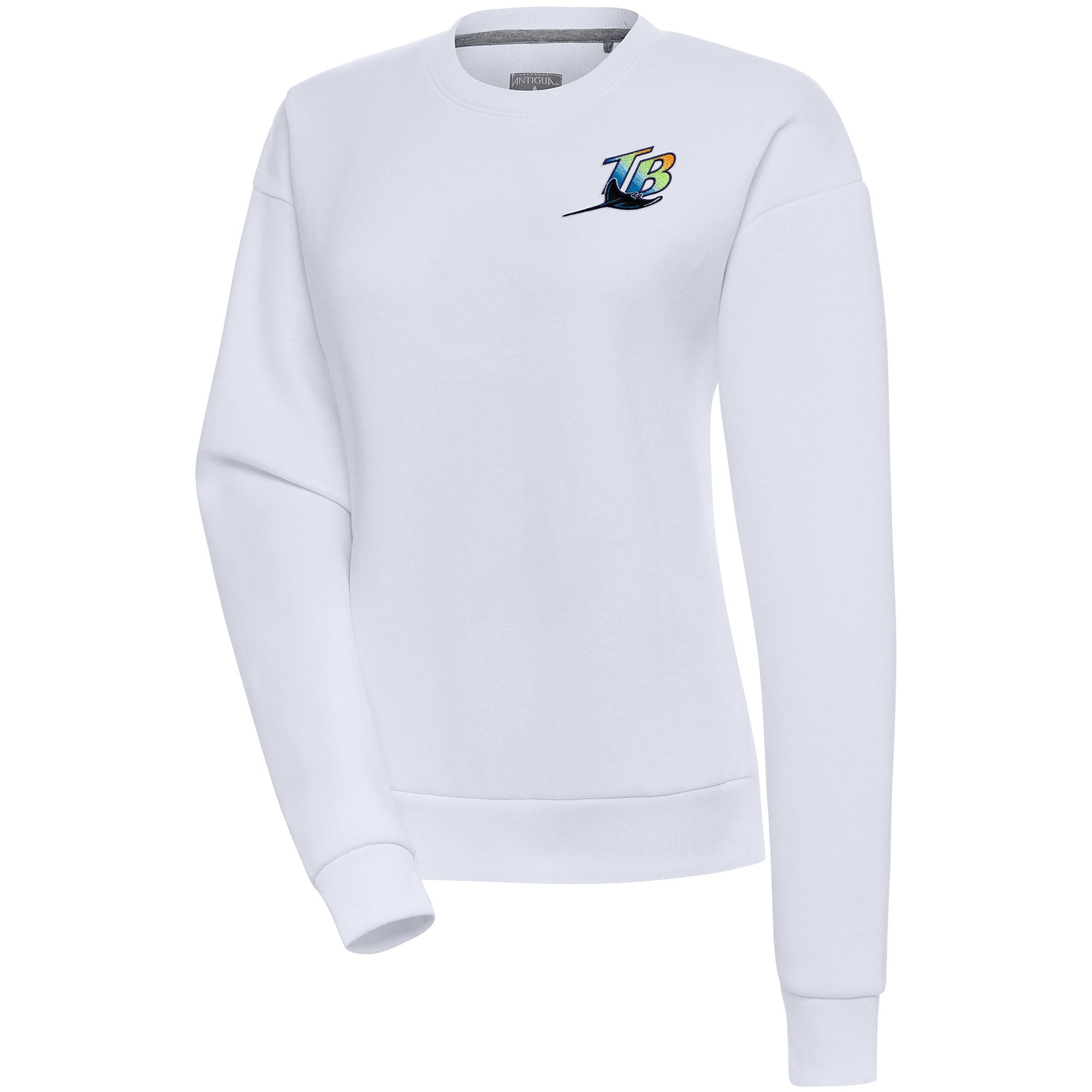 Women's Tampa Bay Rays  Antigua White Cooperstown Victory Crewneck Pullover Sweatshirt