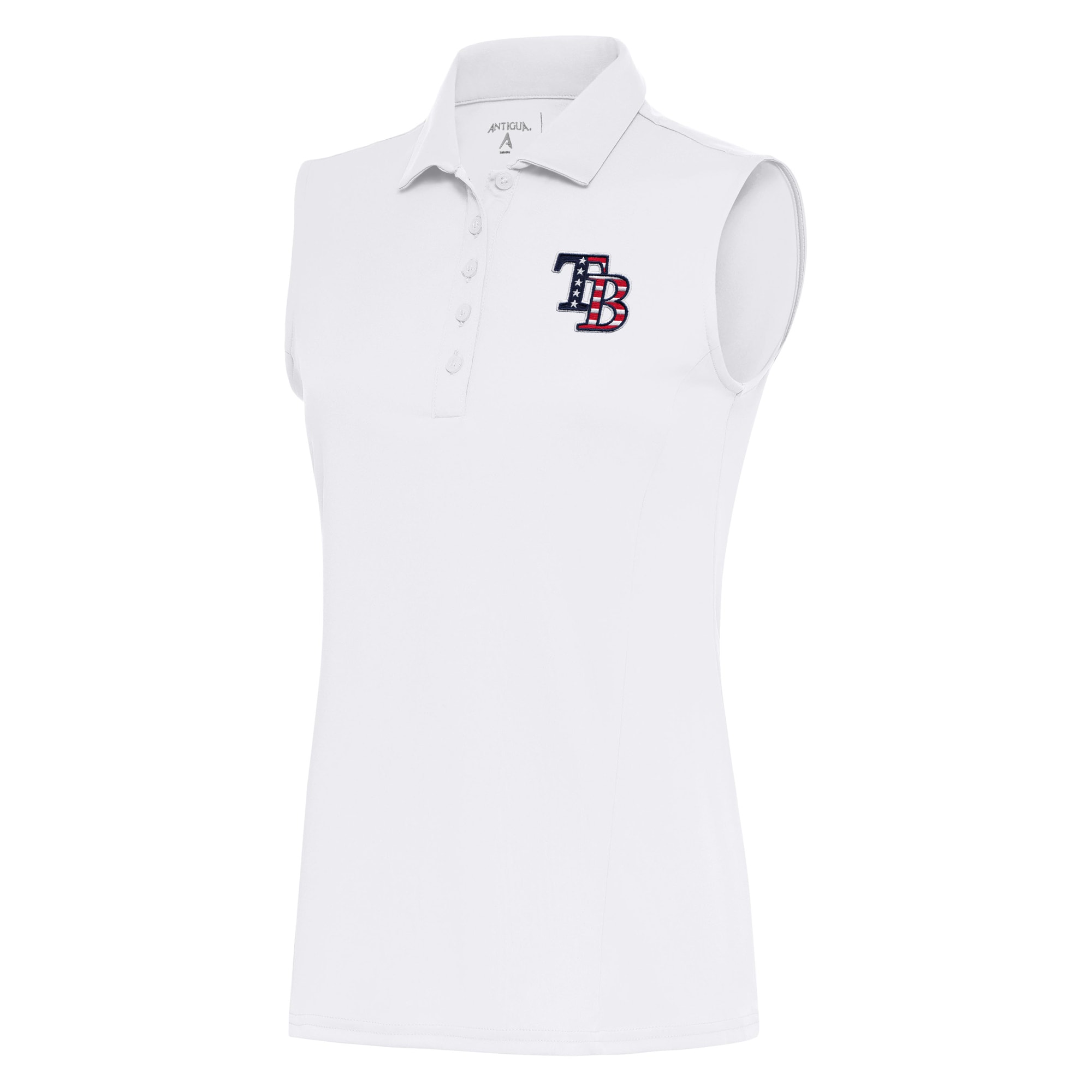 Women's Tampa Bay Rays  Antigua White Patriotic Sleeveless Tribute Polo