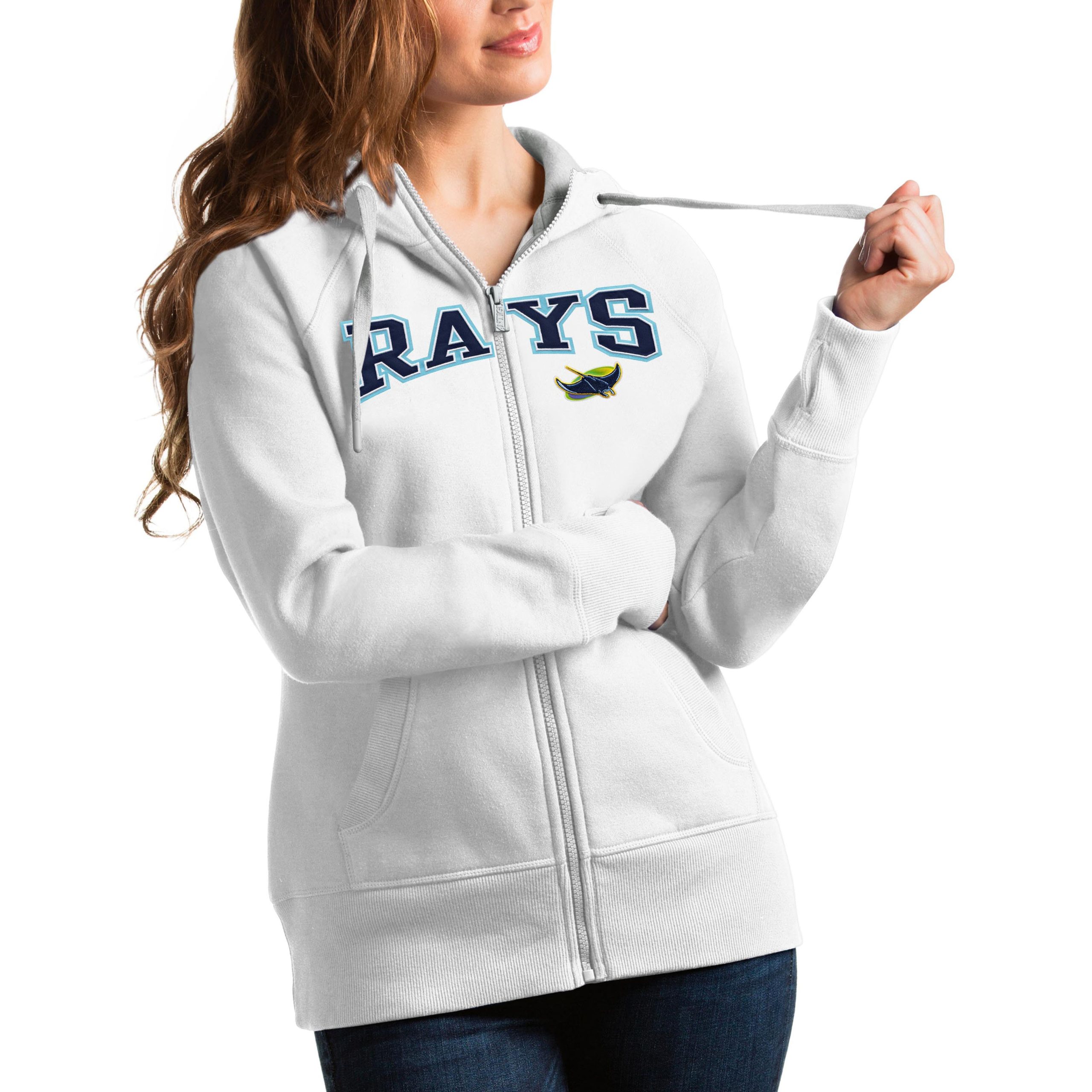 Women's Tampa Bay Rays Antigua White Team Logo Victory Full-Zip Hoodie