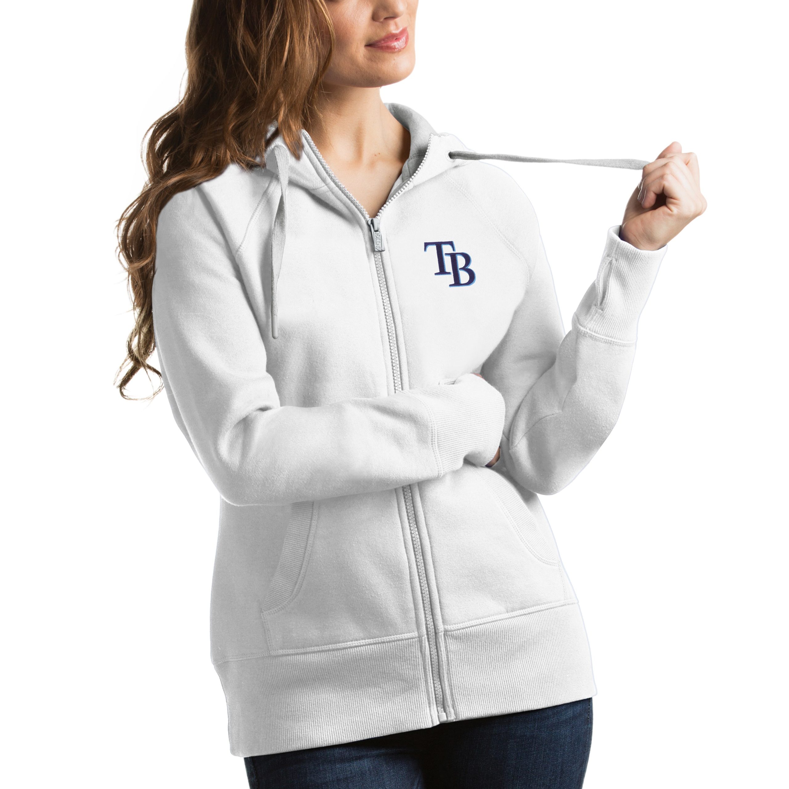 Women's Tampa Bay Rays Antigua White Victory Full-Zip Hoodie