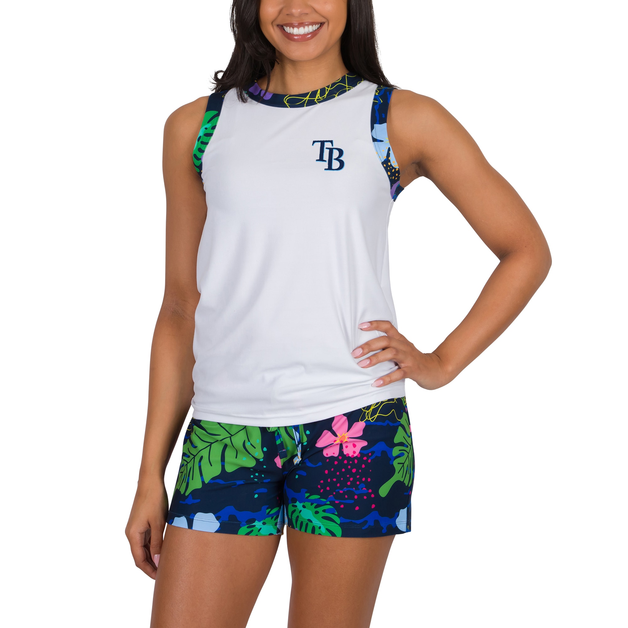 Women's Tampa Bay Rays Concepts Sport White Roamer Knit Tank Top & Shorts Set