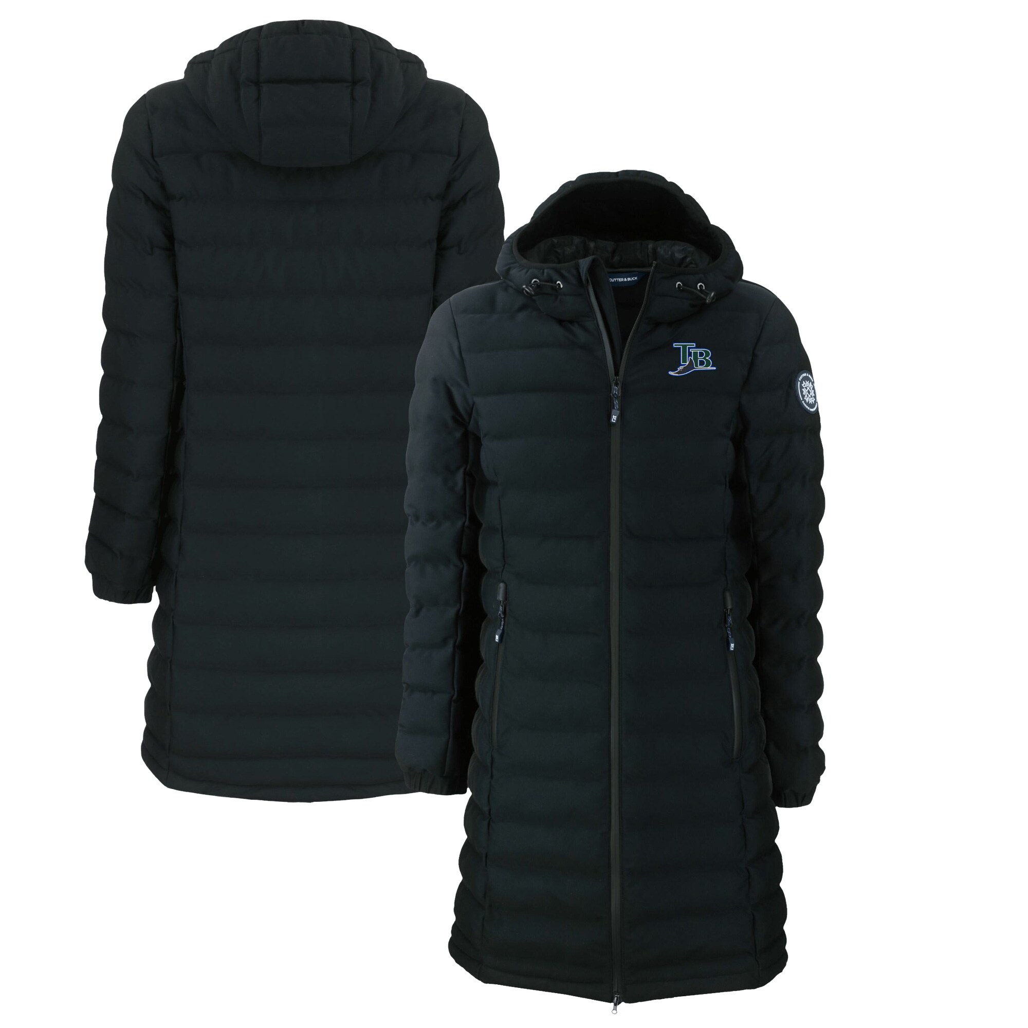 Women's Tampa Bay Rays Cutter & Buck Black Cooperstown Collection Mission Ridge Repreve Eco Insulated Long Full-Zip Puffer Jacket