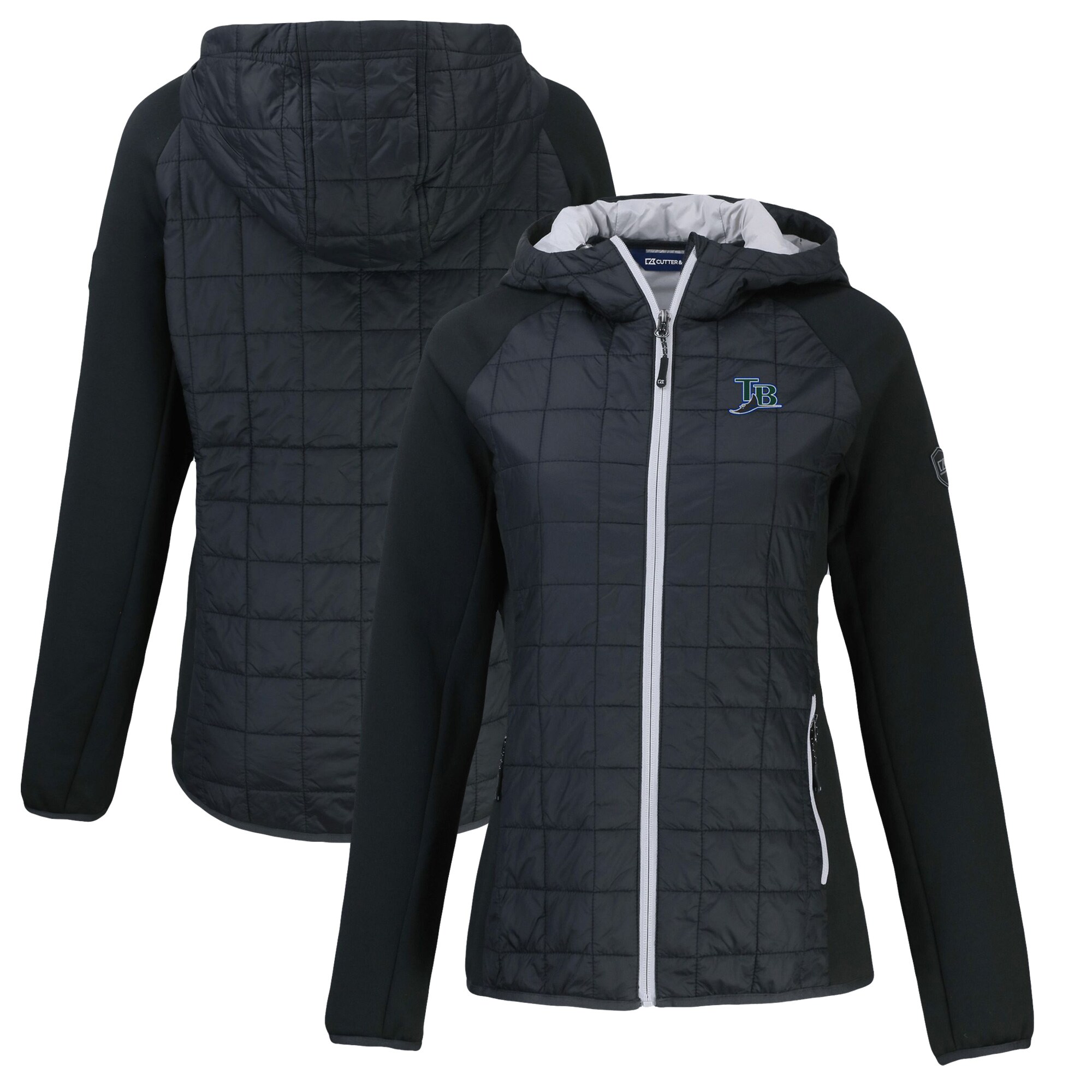Women's Tampa Bay Rays Cutter & Buck Black Cooperstown Collection Rainier Primaloft Eco Full-Zip Hybrid Jacket