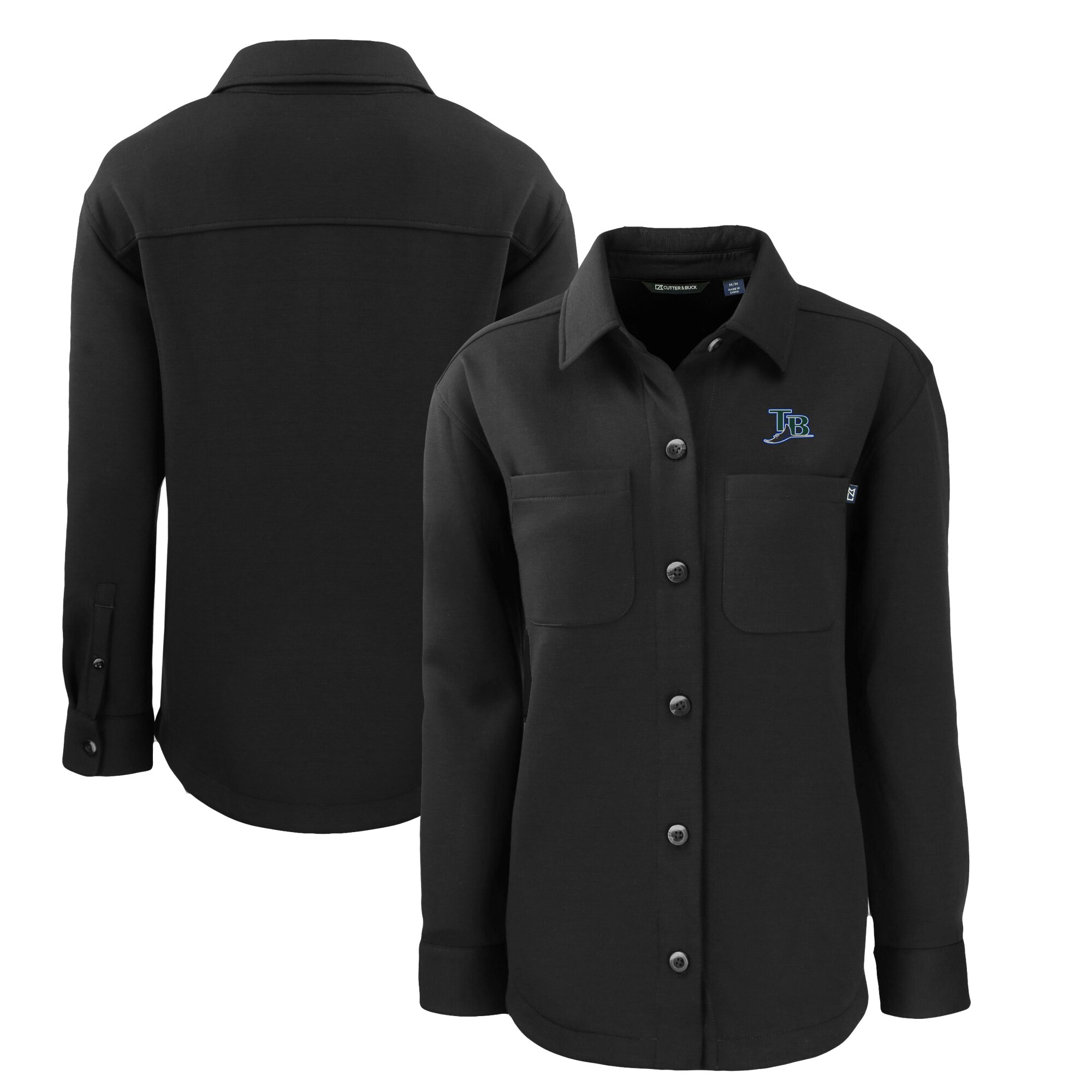 Women's Tampa Bay Rays Cutter & Buck Black Cooperstown Collection Roam Eco Knit Full-Snap Shacket