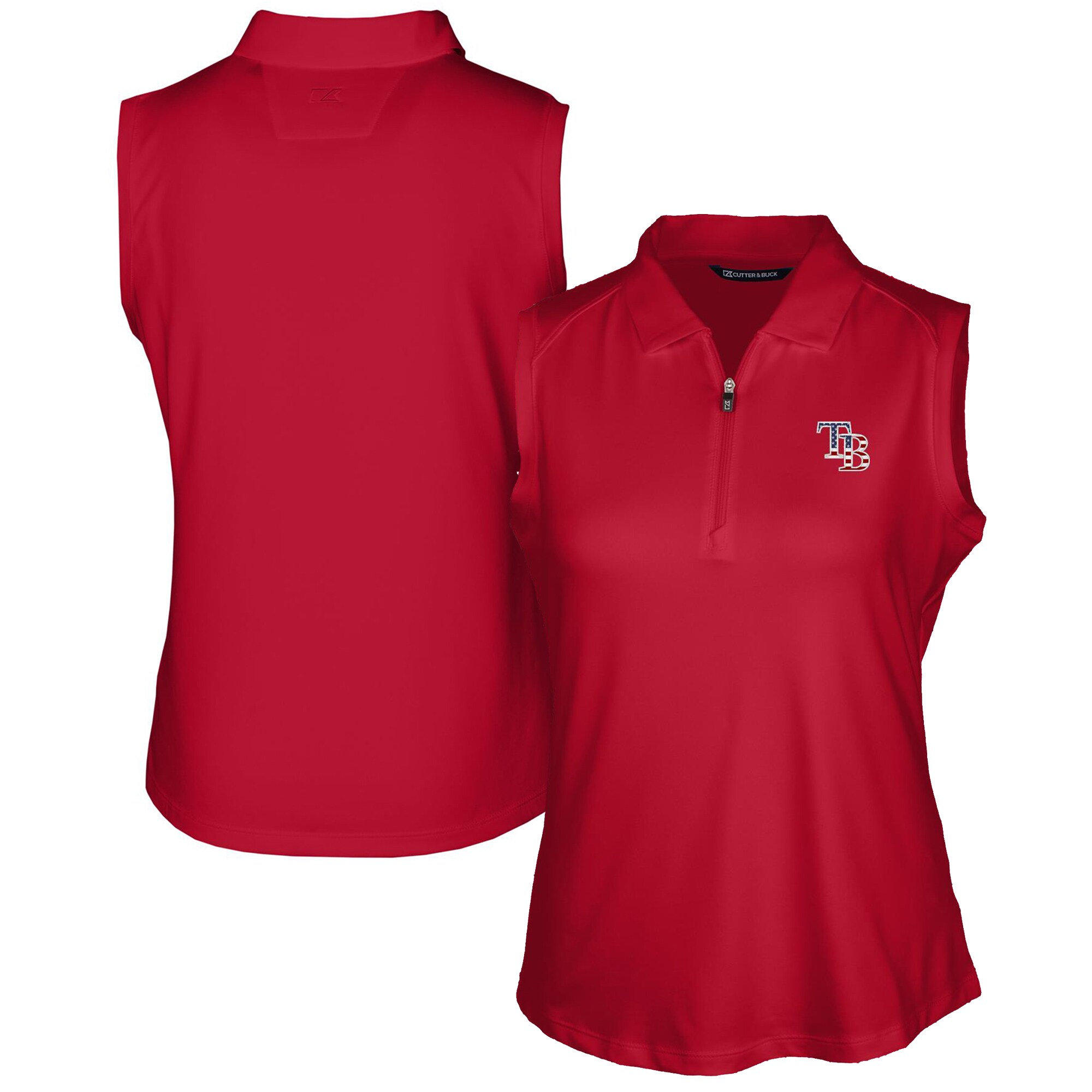 Women's Tampa Bay Rays Cutter & Buck Cardinal Americana Logo DryTec Forge Stretch Sleeveless Polo