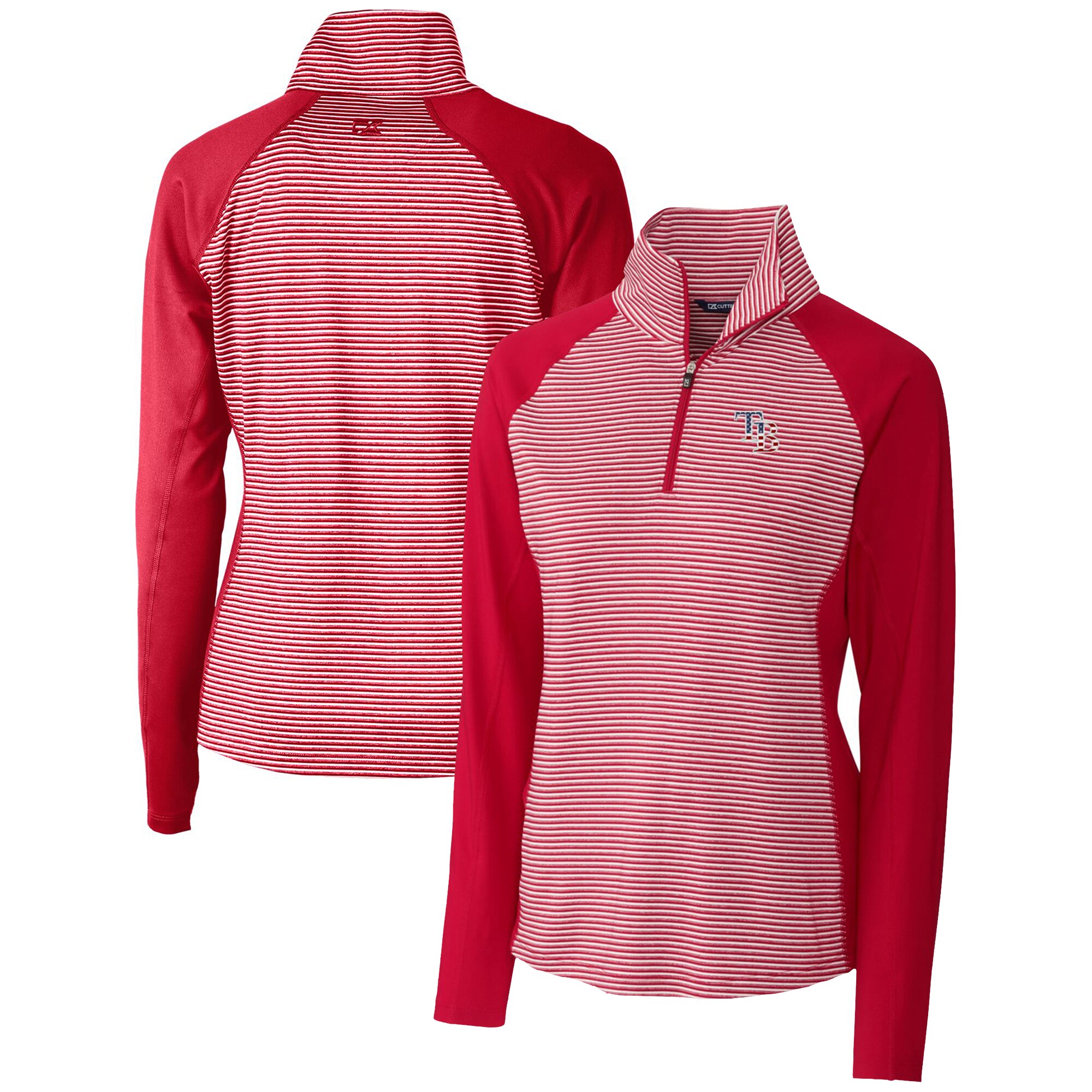 Women's Tampa Bay Rays Cutter & Buck Cardinal Americana Logo Forge Tonal Stripe Stretch Half-Zip Pullover Top