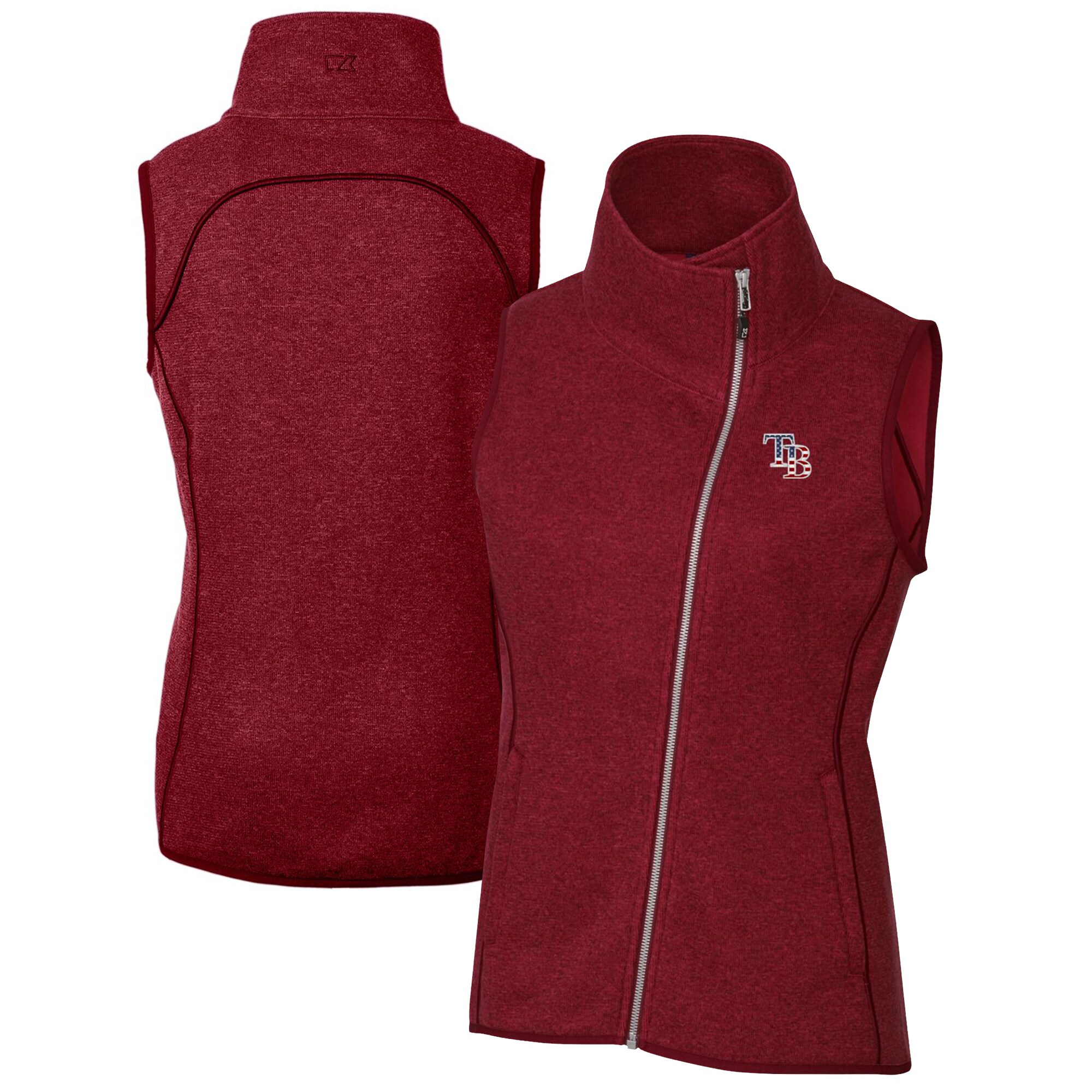 Women's Tampa Bay Rays Cutter & Buck Cardinal Americana Logo Mainsail Sweater-Knit Full-Zip Asymmetrical Vest