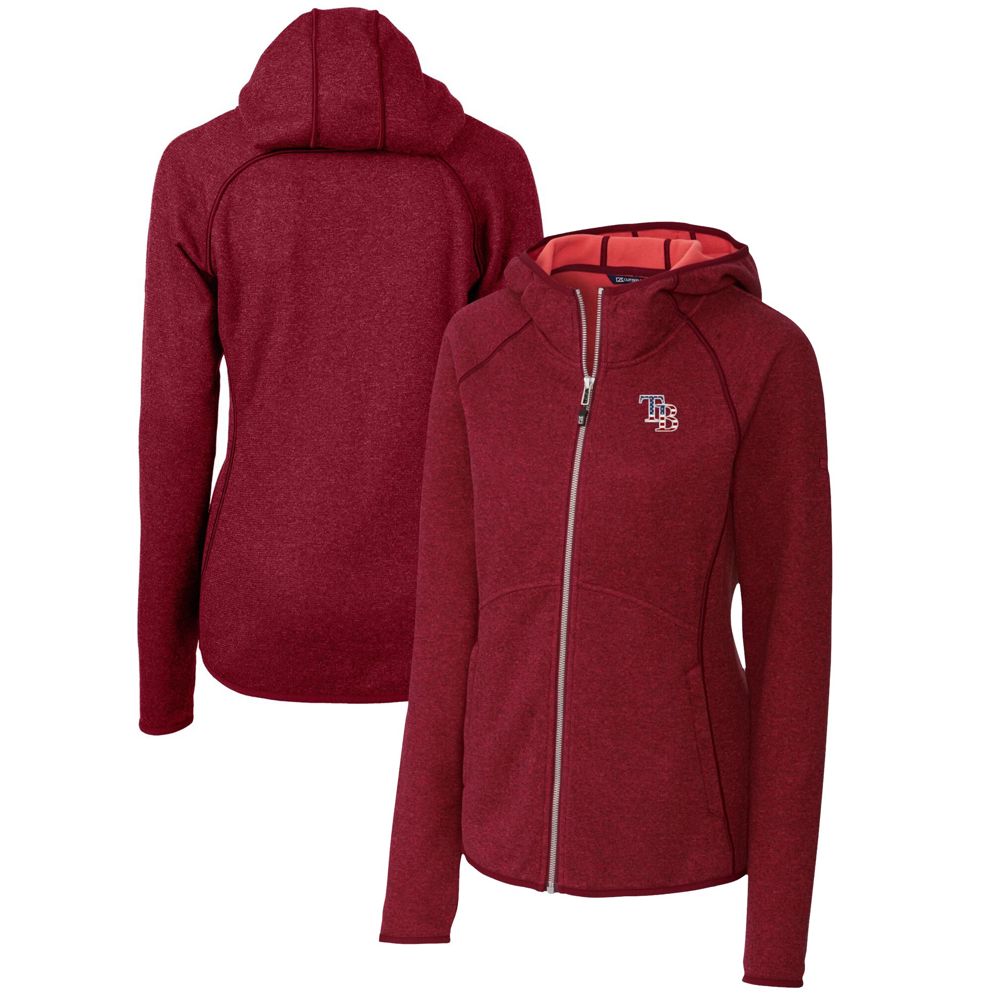 Women's Tampa Bay Rays Cutter & Buck Cardinal Americana Logo Mainsail Sweater-Knit Full-Zip Hoodie