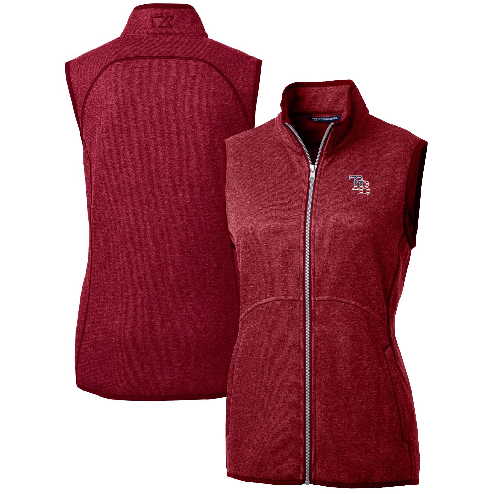 Women's Tampa Bay Rays Cutter & Buck Cardinal Americana Logo Mainsail Sweater-Knit Full-Zip Vest