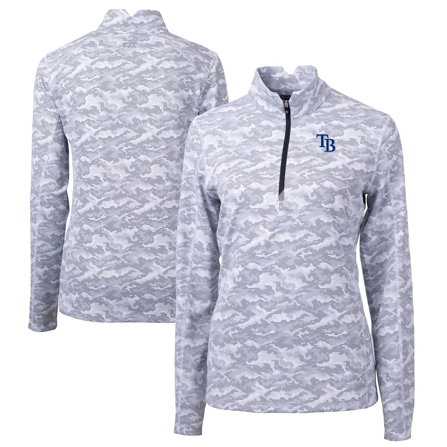 Women's Tampa Bay Rays Cutter & Buck Charcoal Traverse Camo Print Stretch Quarter-Zip Pullover Top