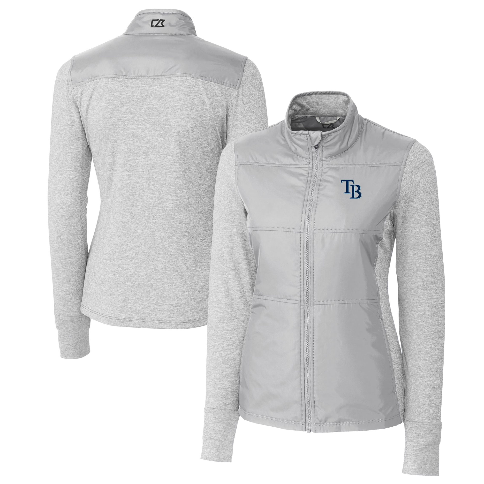 Women's Tampa Bay Rays  Cutter & Buck Gray DryTec Stealth Hybrid Quilted Full-Zip Windbreaker Jacket