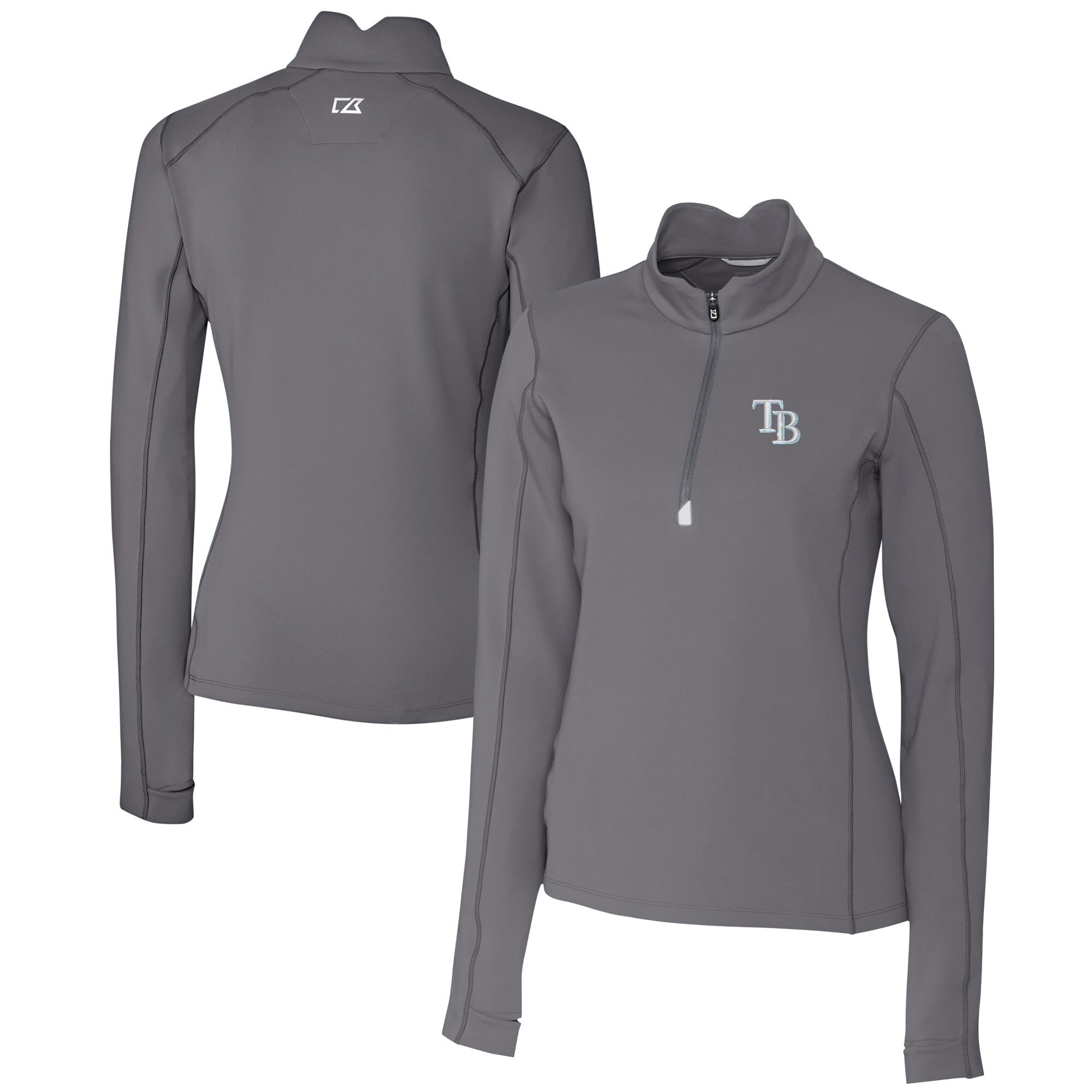 Women's Tampa Bay Rays  Cutter & Buck Gray DryTec Traverse Stretch Quarter-Zip Pullover Top