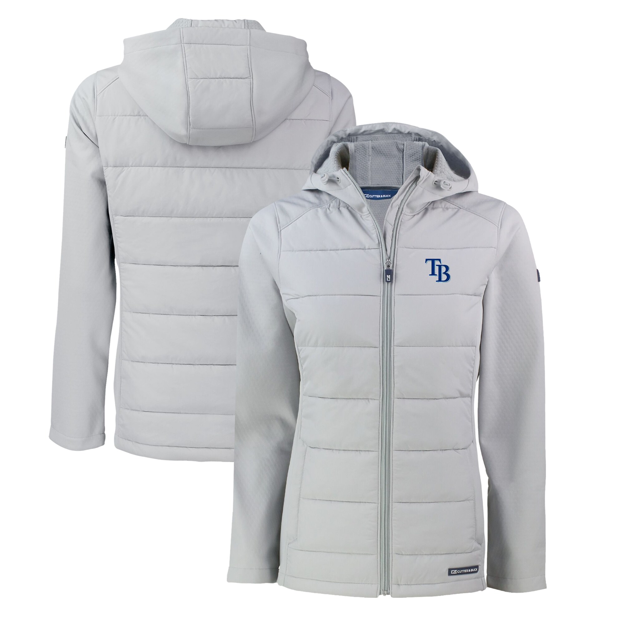Women's Tampa Bay Rays  Cutter & Buck Gray Evoke Hybrid Eco Softshell Recycled Full-Zip Hoodie Jacket