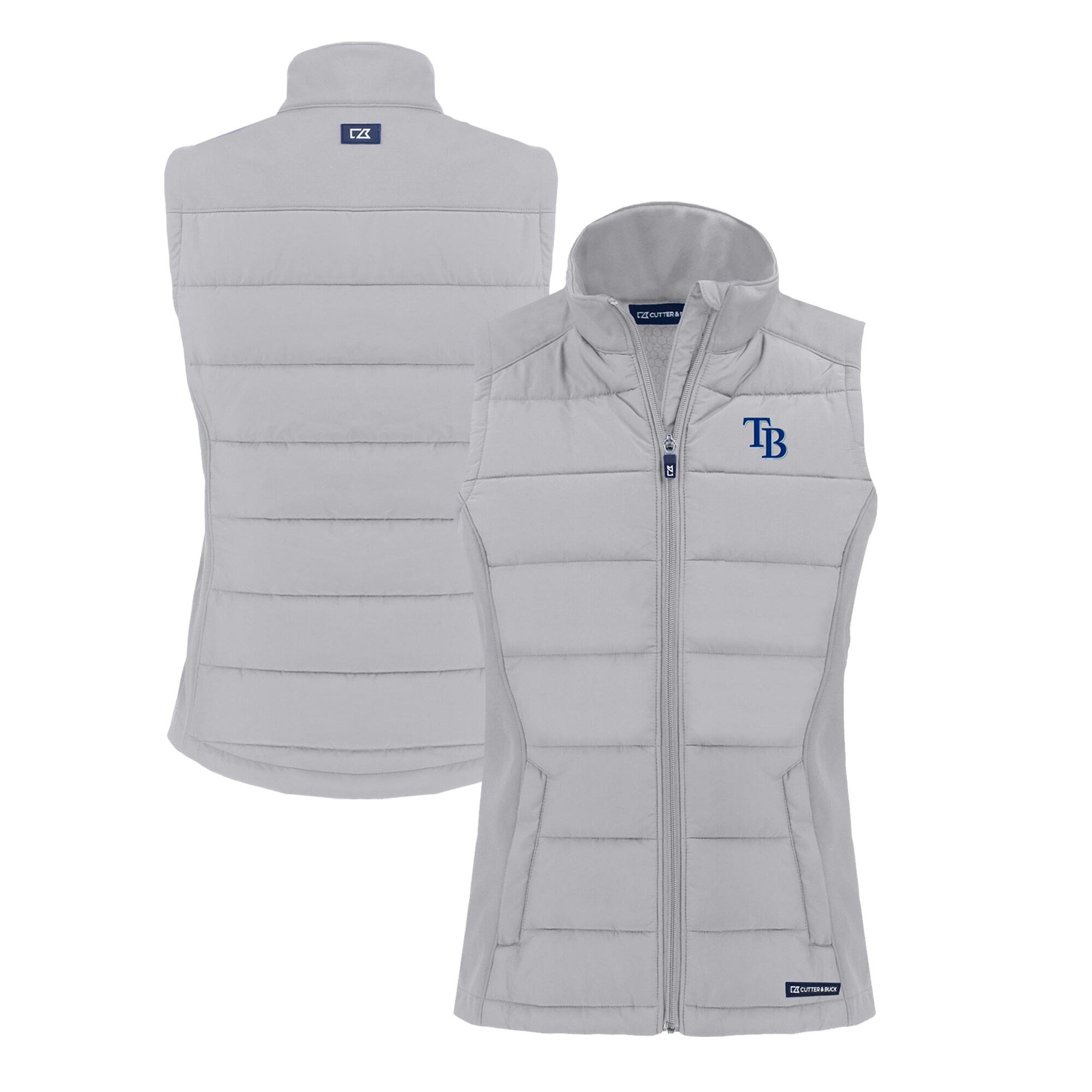 Women's Tampa Bay Rays  Cutter & Buck Gray Evoke Hybrid Eco Softshell Recycled Full-Zip Vest