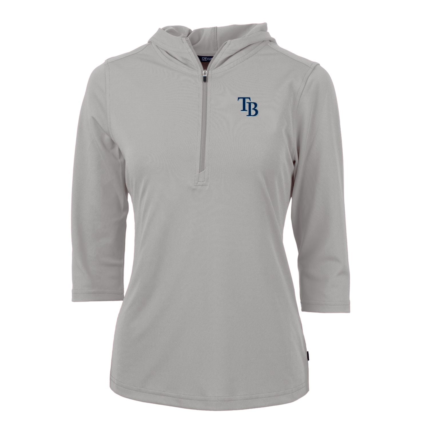 Women's Tampa Bay Rays Cutter & Buck Gray Virtue Eco Pique 3/4 Sleeve Half-Zip Pullover Hoodie