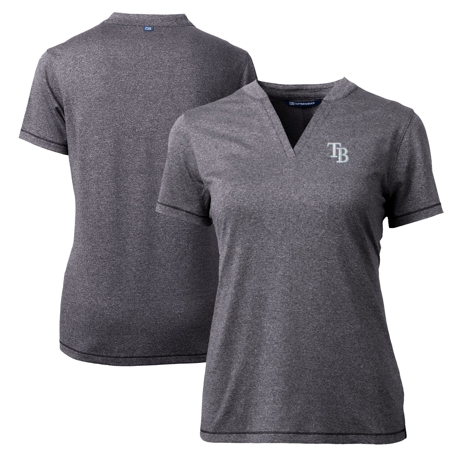 Women's Tampa Bay Rays Cutter & Buck Heather Charcoal DryTec Forge Stretch V-Neck Blade Top