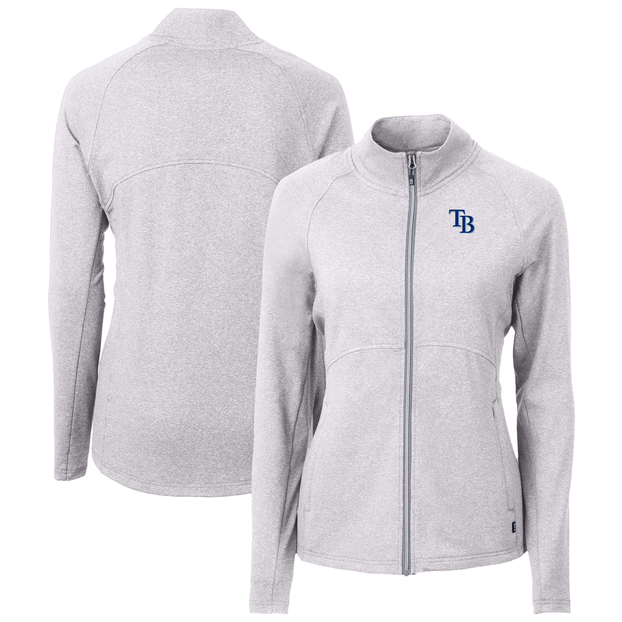 Women's Tampa Bay Rays  Cutter & Buck Heather Gray Adapt Eco Knit Raglan Full-Zip Jacket