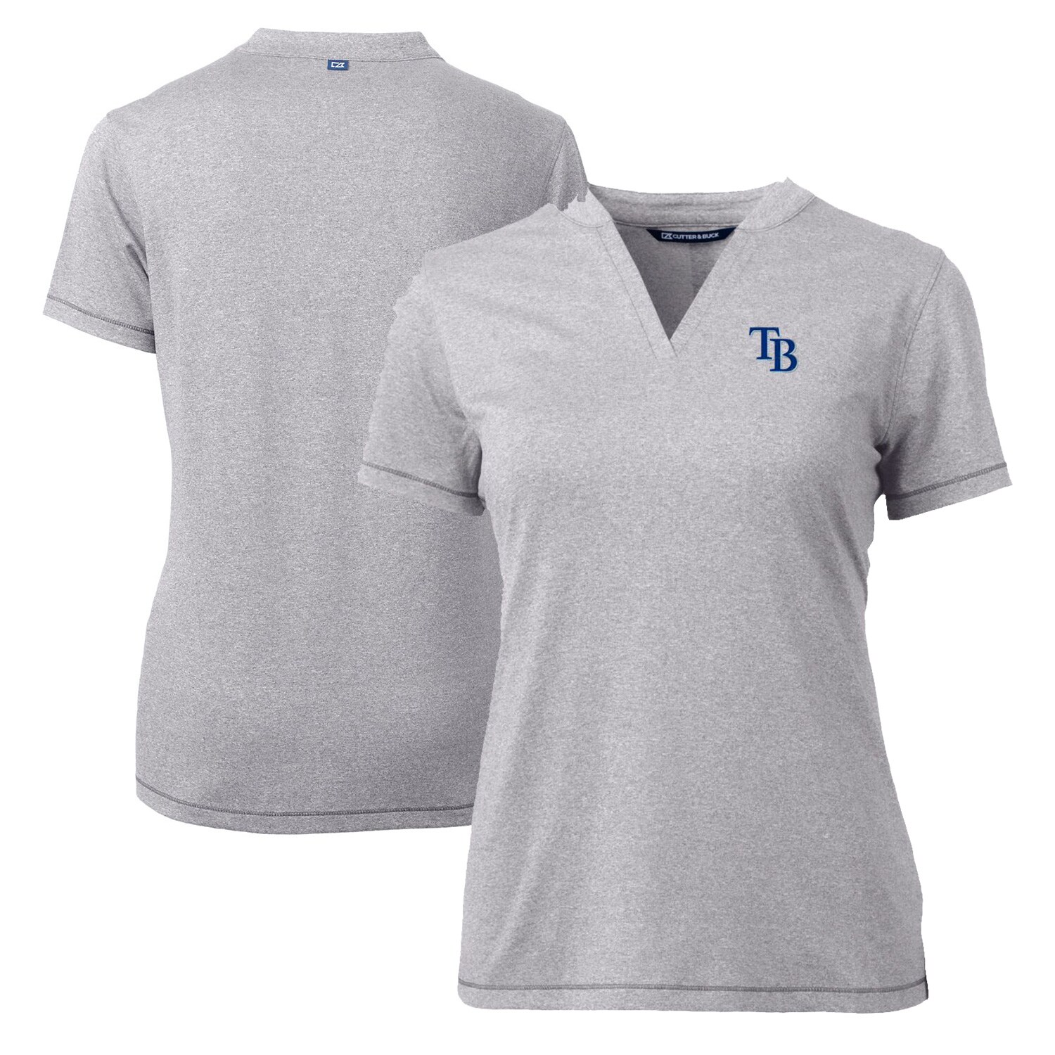 Women's Tampa Bay Rays Cutter & Buck Heather Gray DryTec Forge Stretch V-Neck Blade Top