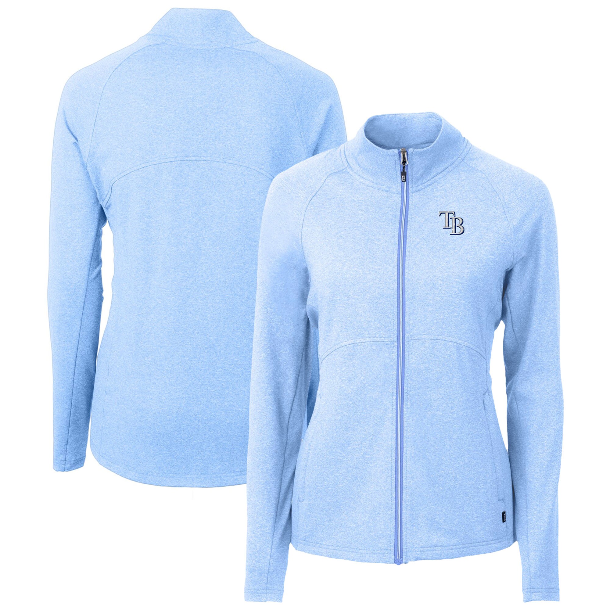 Women's Tampa Bay Rays  Cutter & Buck Heather Light Blue Adapt Eco Knit Raglan Full-Zip Jacket