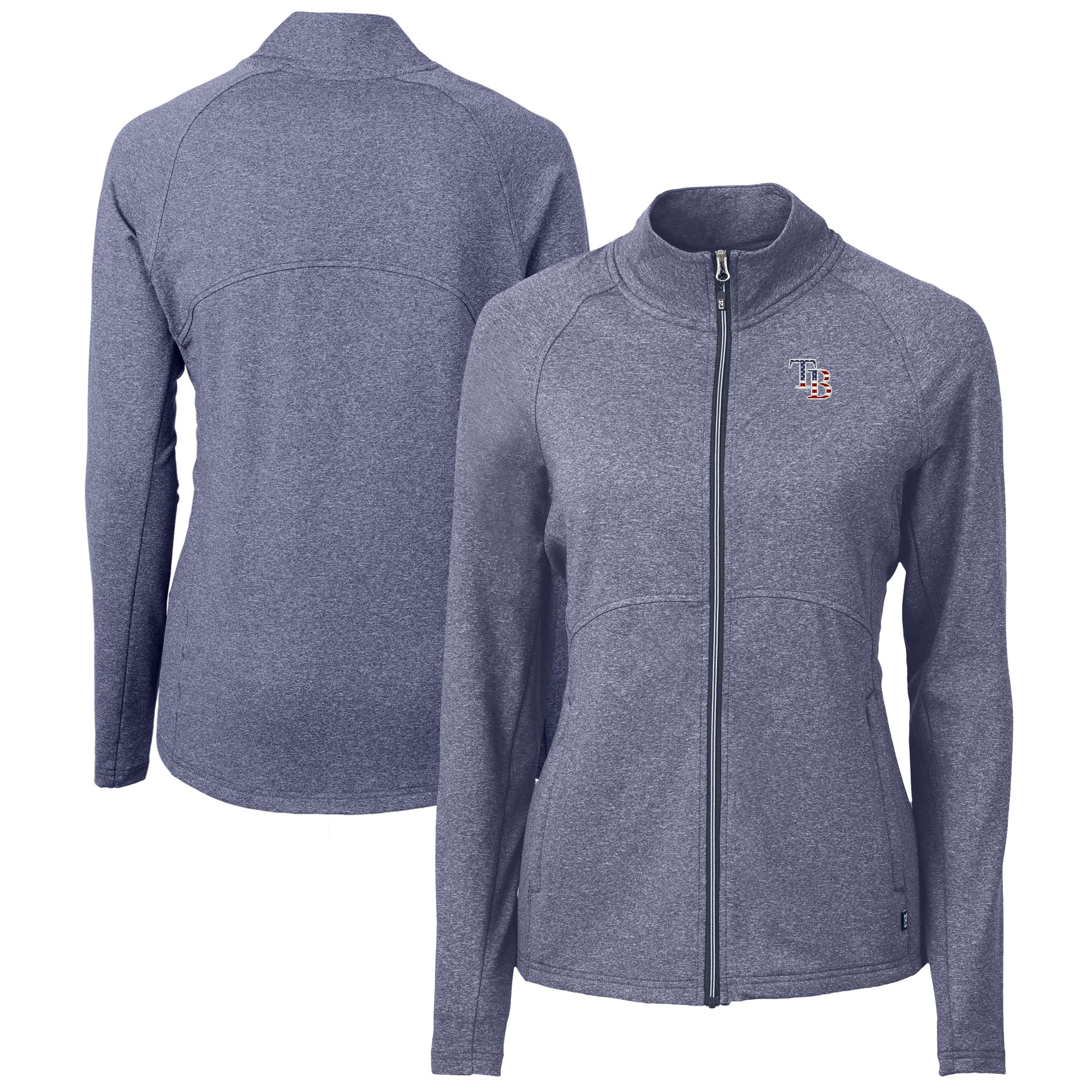 Women's Tampa Bay Rays Cutter & Buck Heather Navy Adapt Eco Knit Heather Recycled Full-Zip Top