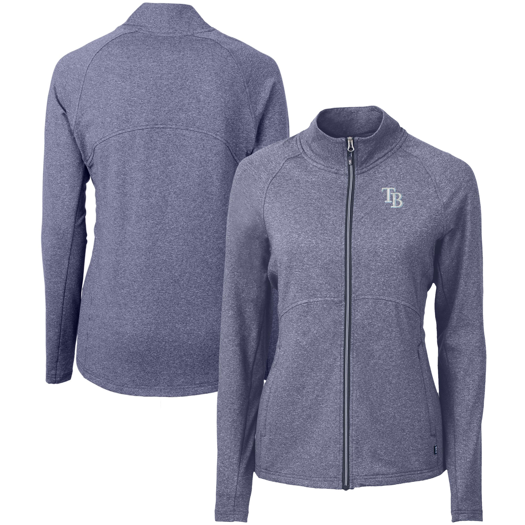 Women's Tampa Bay Rays  Cutter & Buck Heather Navy Adapt Eco Knit Raglan Full-Zip Jacket