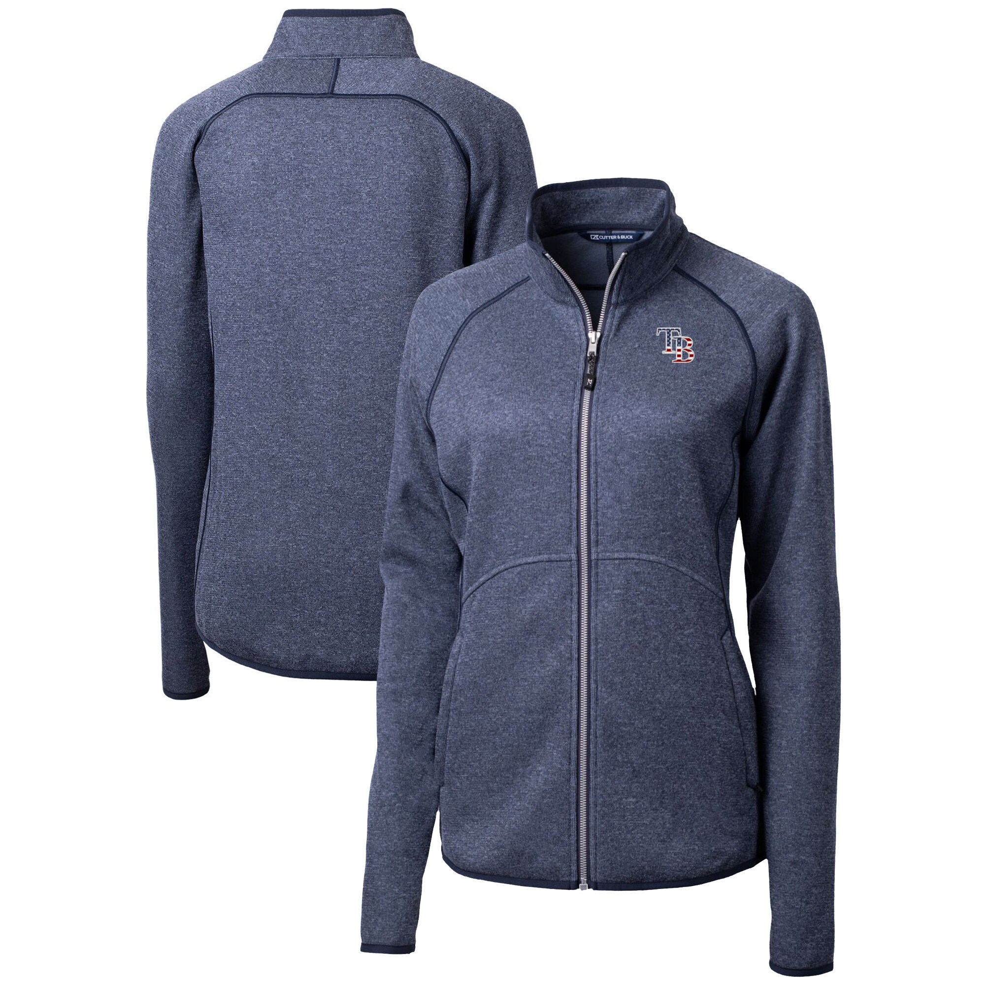 Women's Tampa Bay Rays Cutter & Buck Heather Navy Americana Logo Mainsail Sweater-Knit Full-Zip Jacket