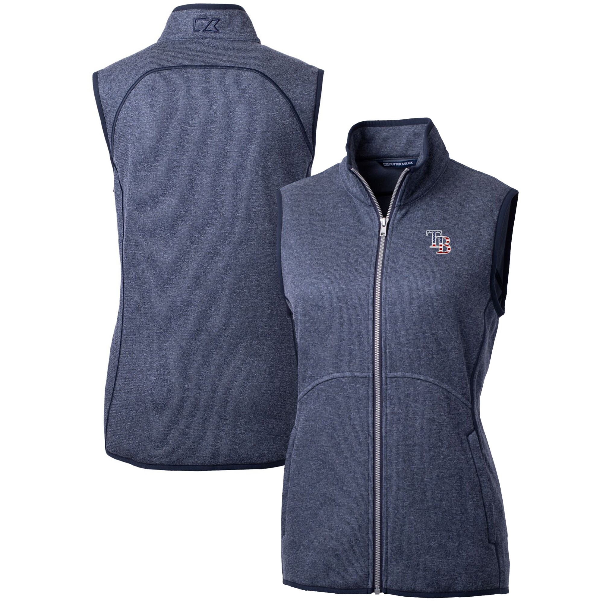 Women's Tampa Bay Rays Cutter & Buck Heather Navy Americana Logo Mainsail Sweater-Knit Full-Zip Vest