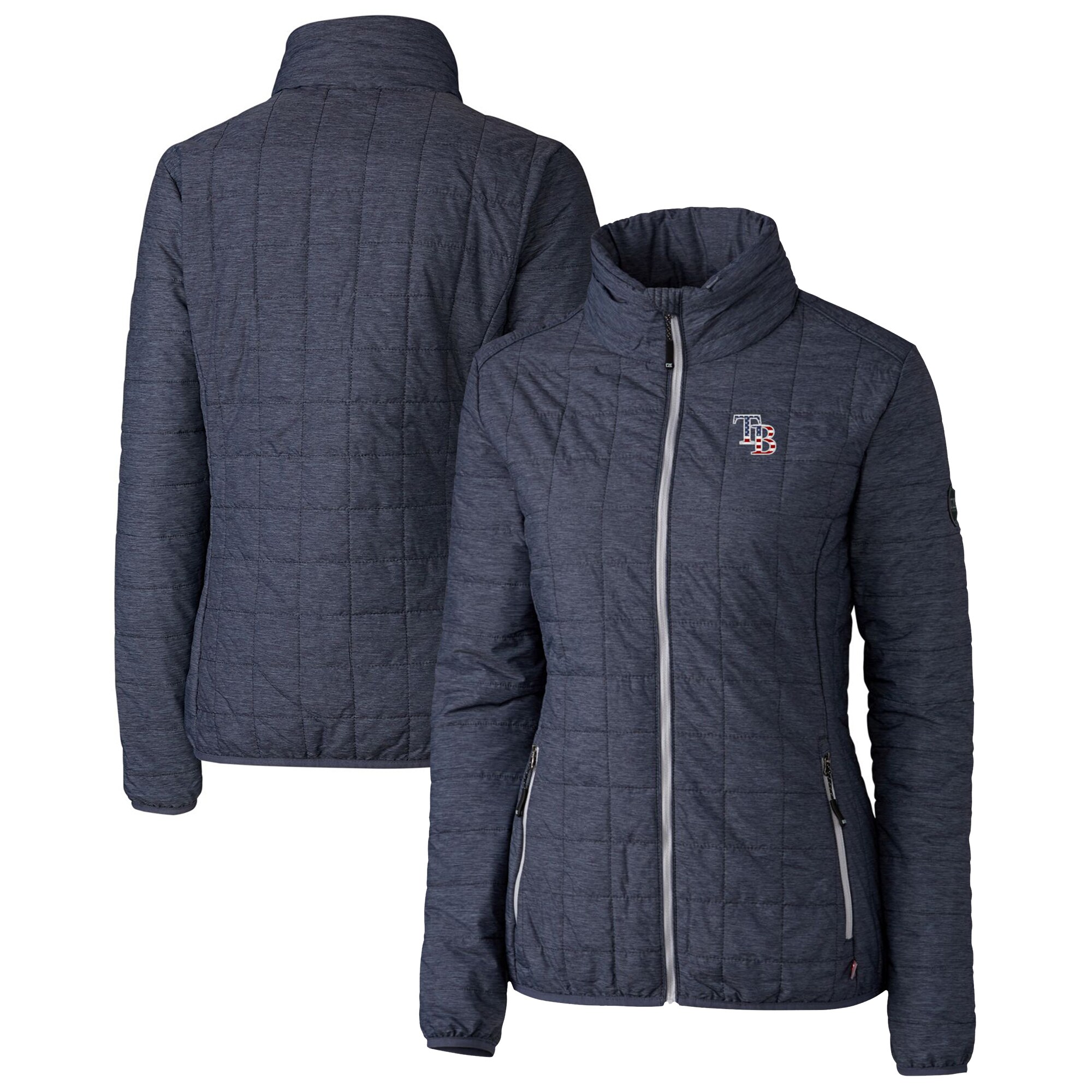 Women's Tampa Bay Rays Cutter & Buck Heather Navy Americana Logo Rainier PrimaLoft Eco Insulated Full-Zip Puffer Jacket