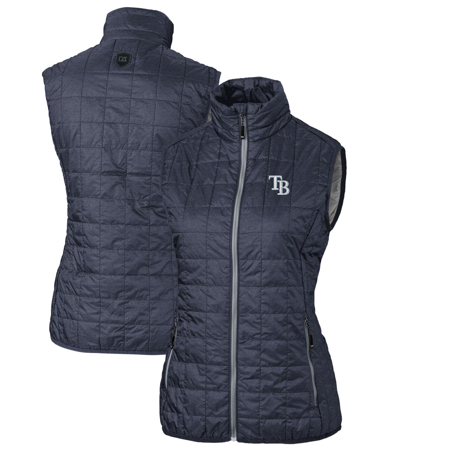Women's Tampa Bay Rays Cutter & Buck Heather Navy Rainier PrimaLoft Eco Full-Zip Puffer Vest