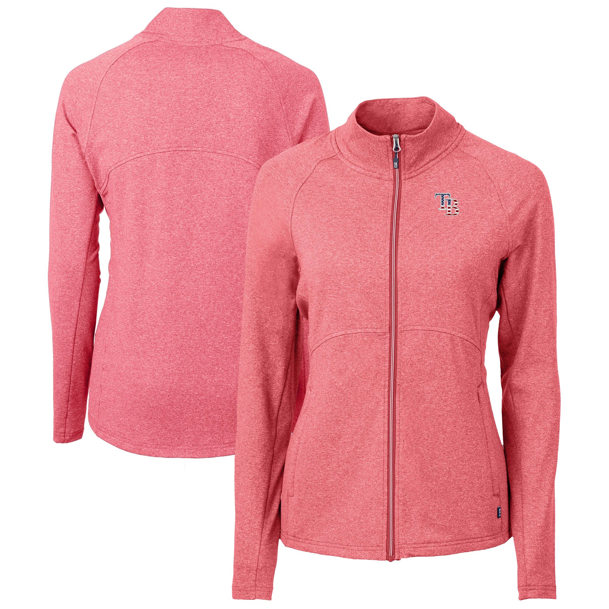 Women's Tampa Bay Rays Cutter & Buck Heather Red Adapt Eco Knit Heather Recycled Full-Zip Top