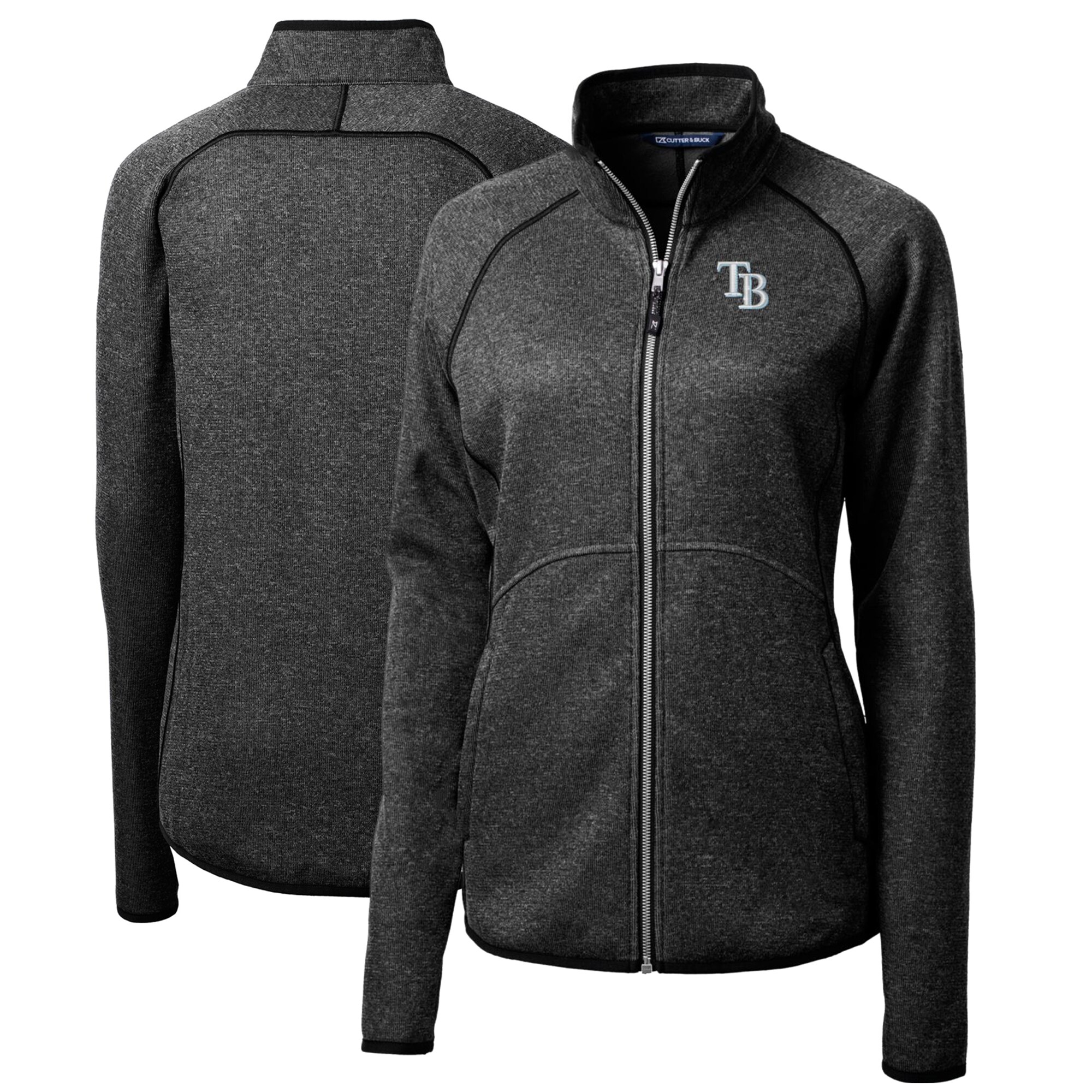 Women's Tampa Bay Rays Cutter & Buck Heathered Charcoal Mainsail Sweater-Knit Full-Zip Jacket