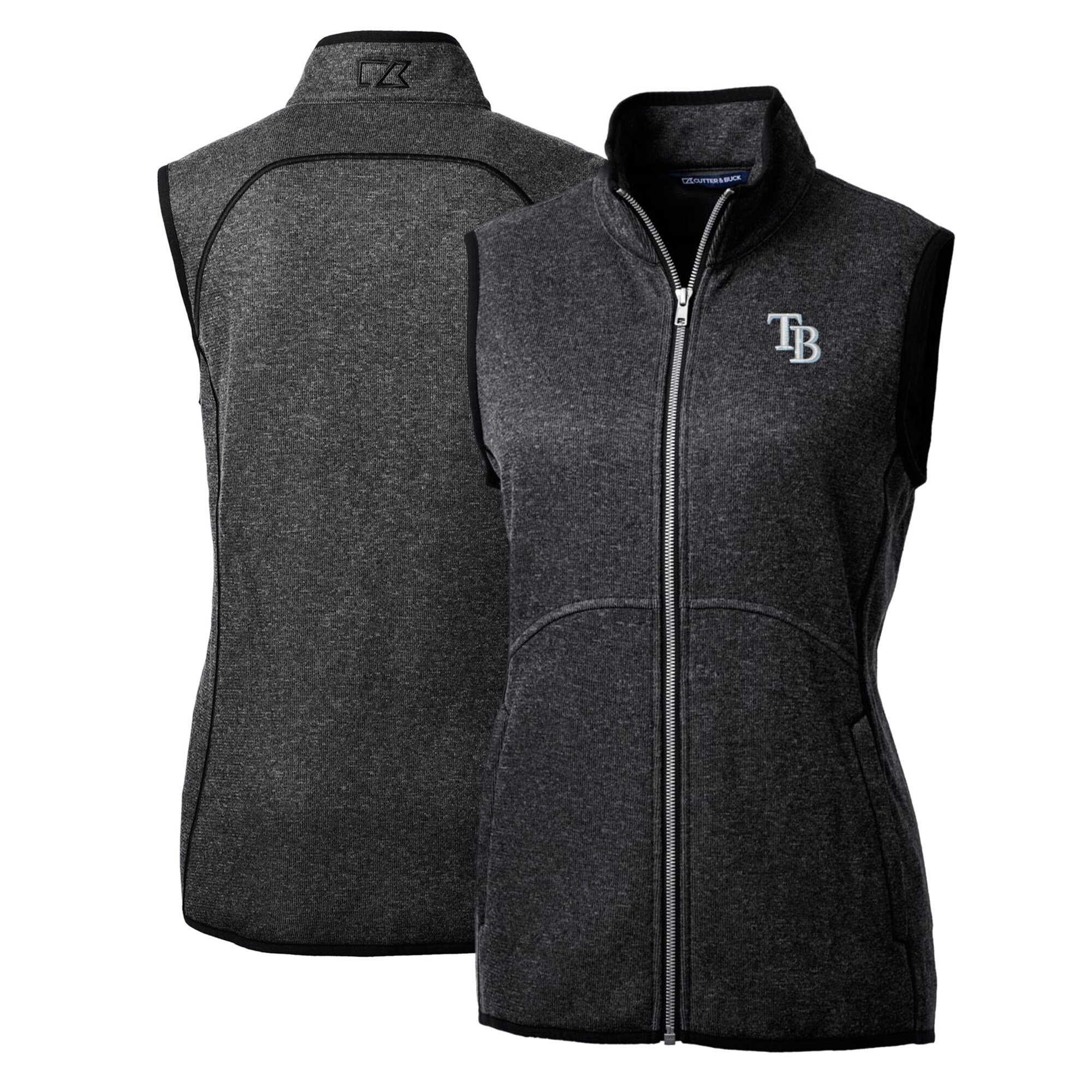 Women's Tampa Bay Rays Cutter & Buck Heathered Charcoal Mainsail Sweater-Knit Full-Zip Vest