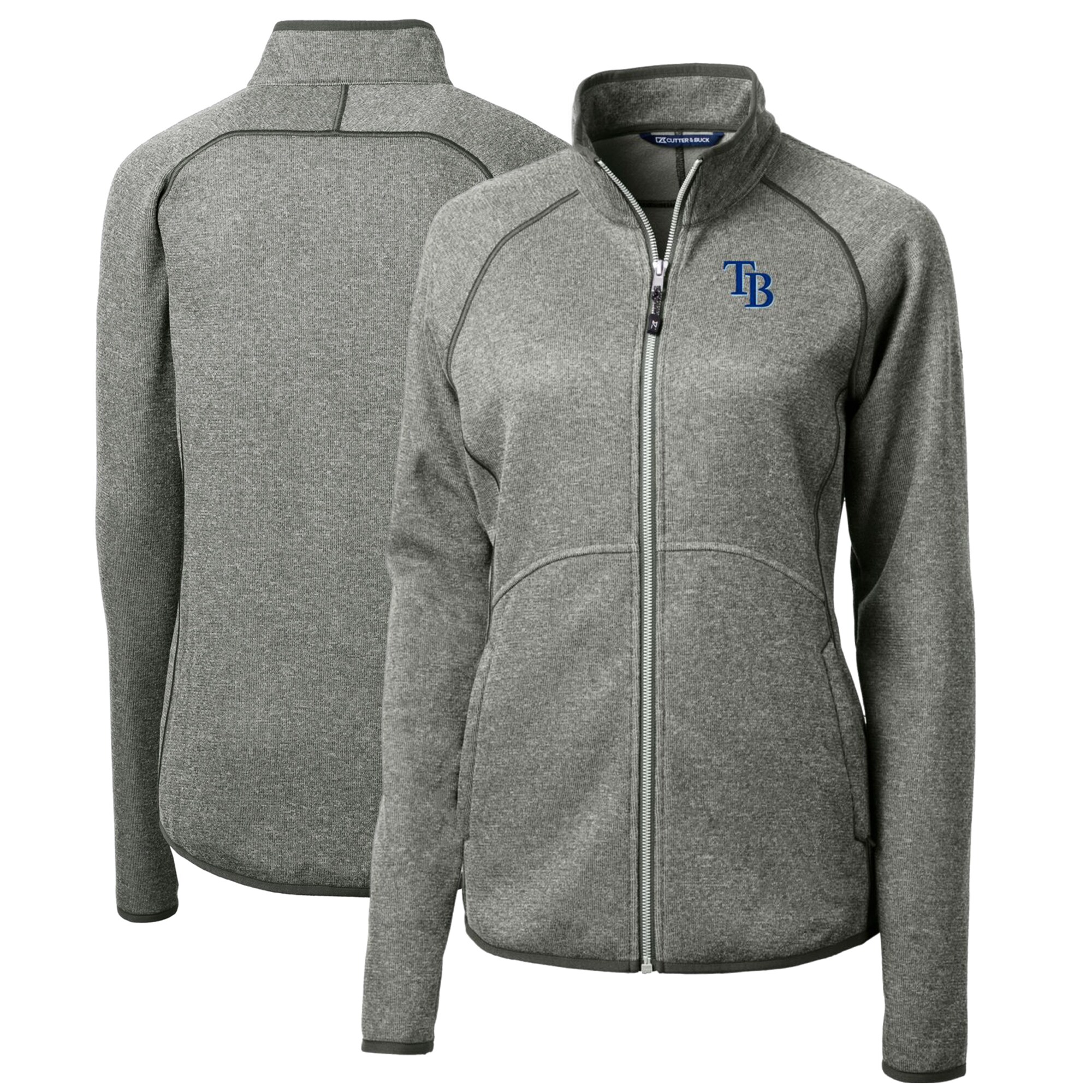 Women's Tampa Bay Rays Cutter & Buck Heathered Gray Mainsail Sweater-Knit Full-Zip Jacket